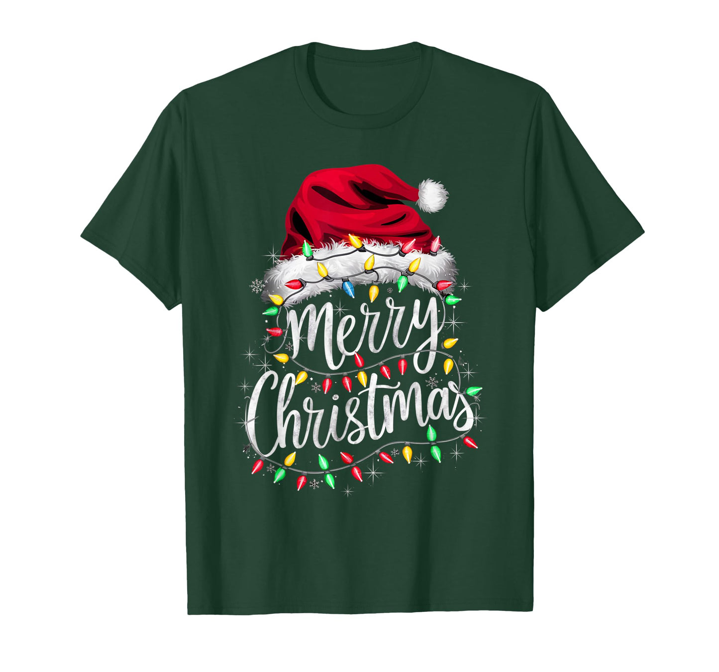 Merry Christmas Lights Red Santa Hat Xmas Family Men Women T-Shirt
