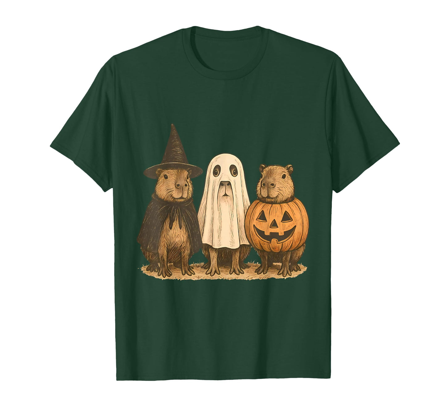 Vintage Cute Capybara Pumpkin Witch Halloween Spooky Season T-Shirt