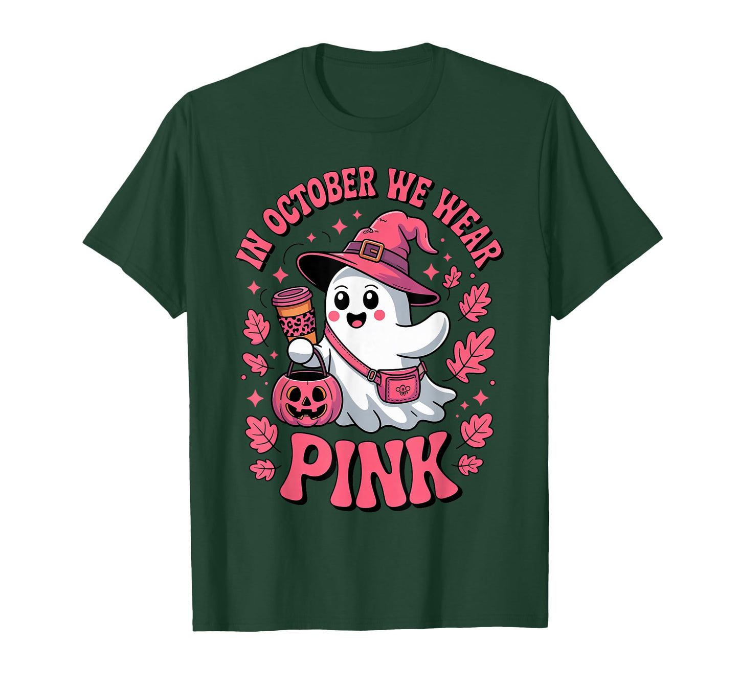 in October We Wear Pink Cute Ghost Halloween Coffee Lovers T-Shirt