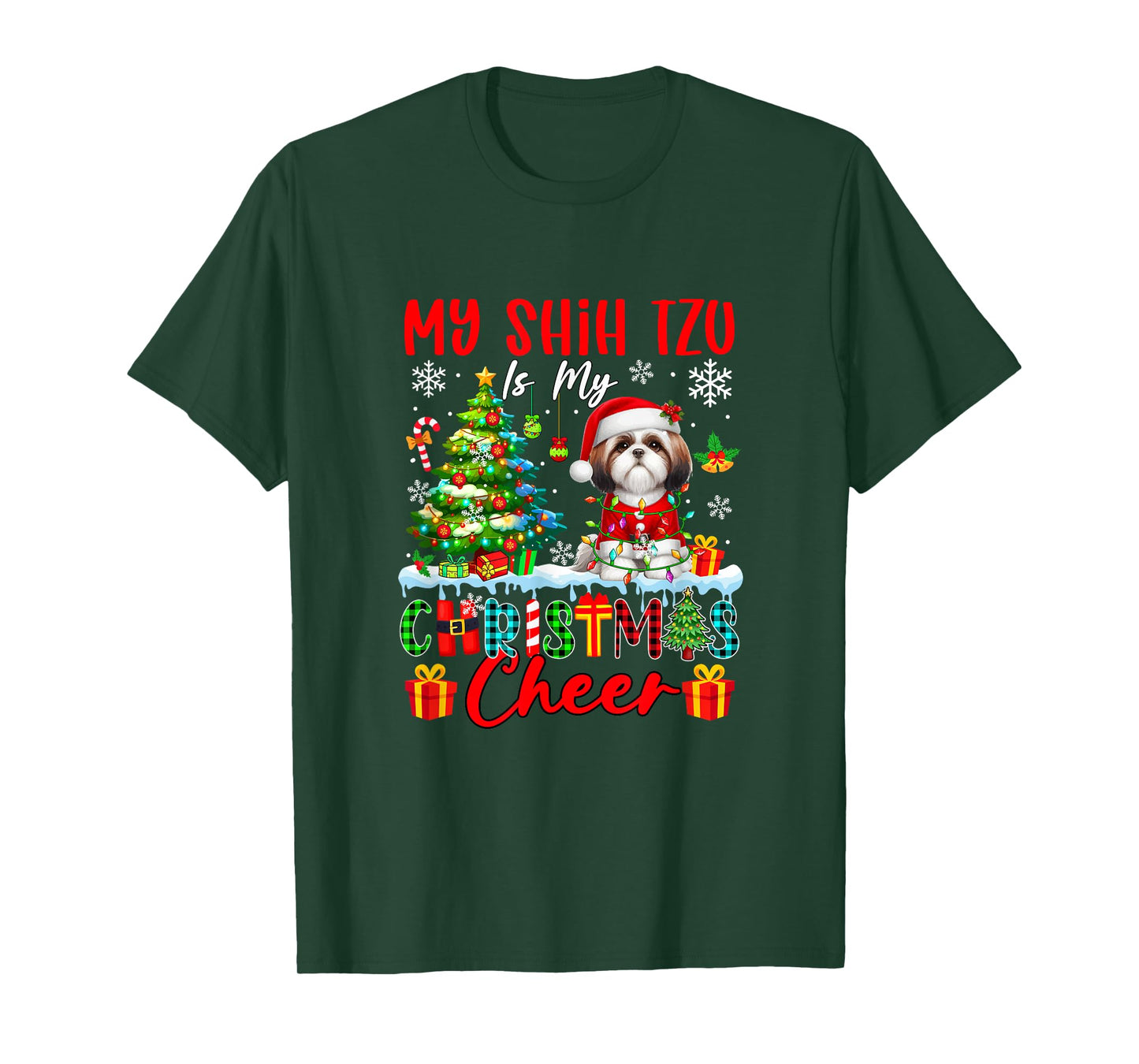 My Shih Tzu is My Xmas Cheer Funny Santa Dog Owner Kids T-Shirt