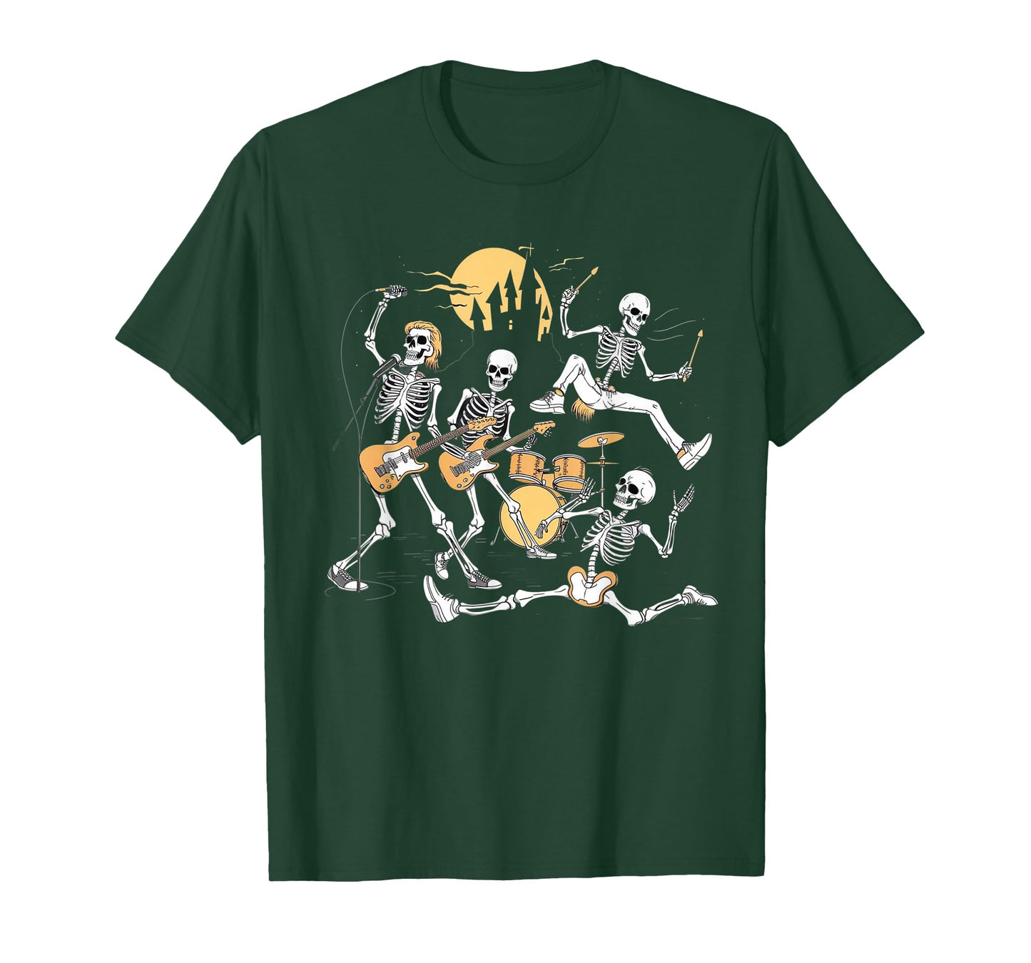 Rock Skeleton Halloween Funny Music Guitar Men Women Kids T-Shirt