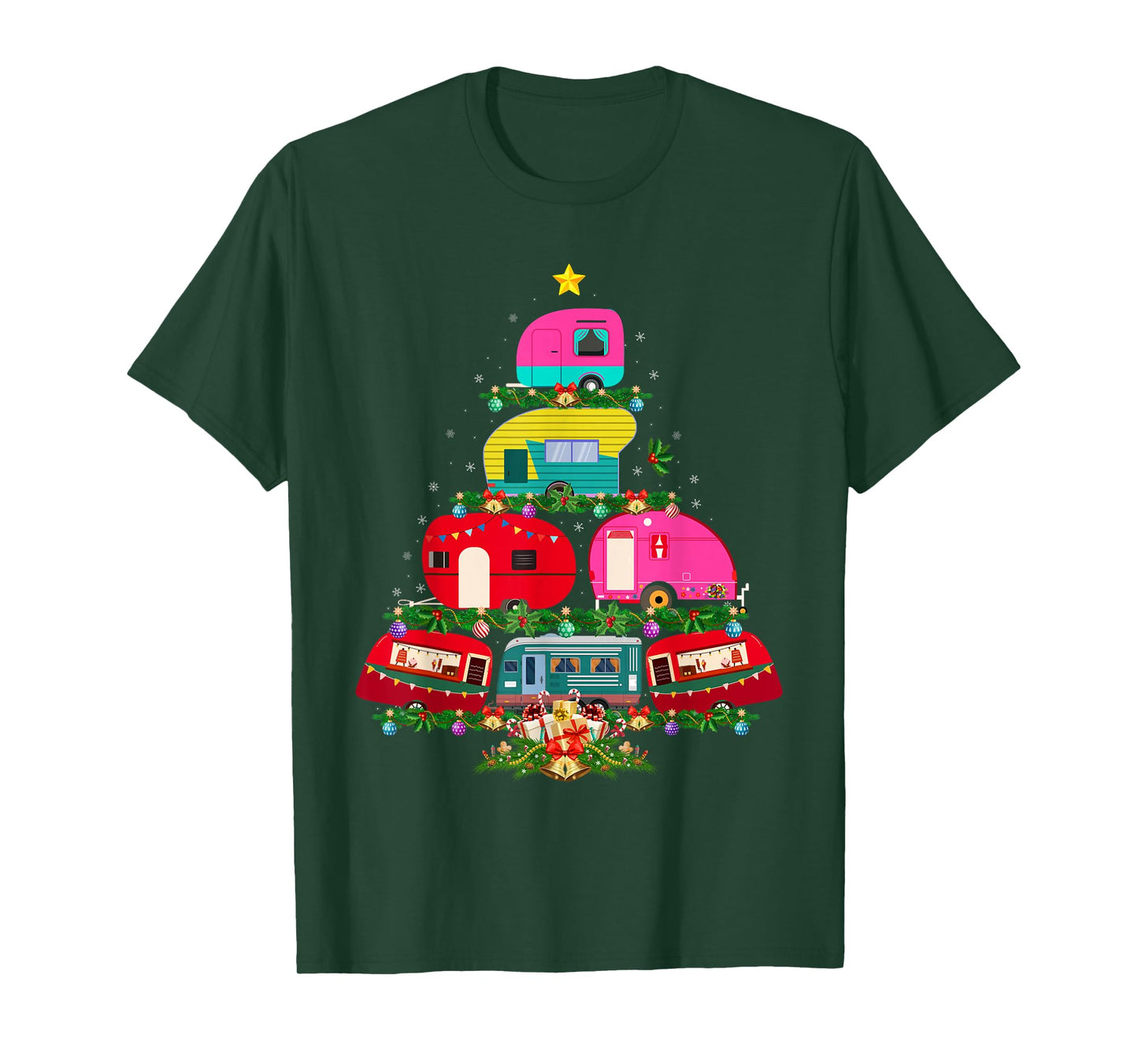 Camping Christmas Tree Lights Funny Outdoors Camping Xmas T-Shirt