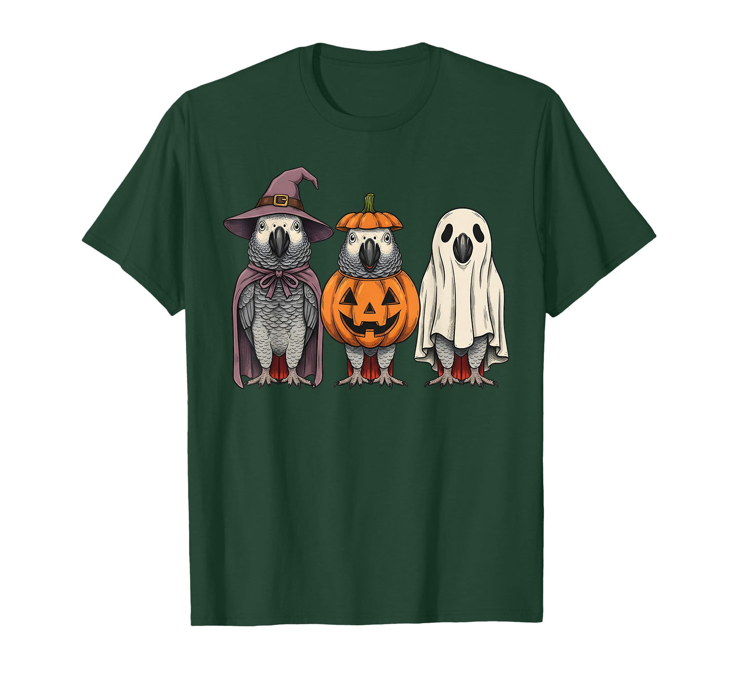 Spooky Ghost African Grey Parrot Lover Pumpkin Halloween T-Shirt