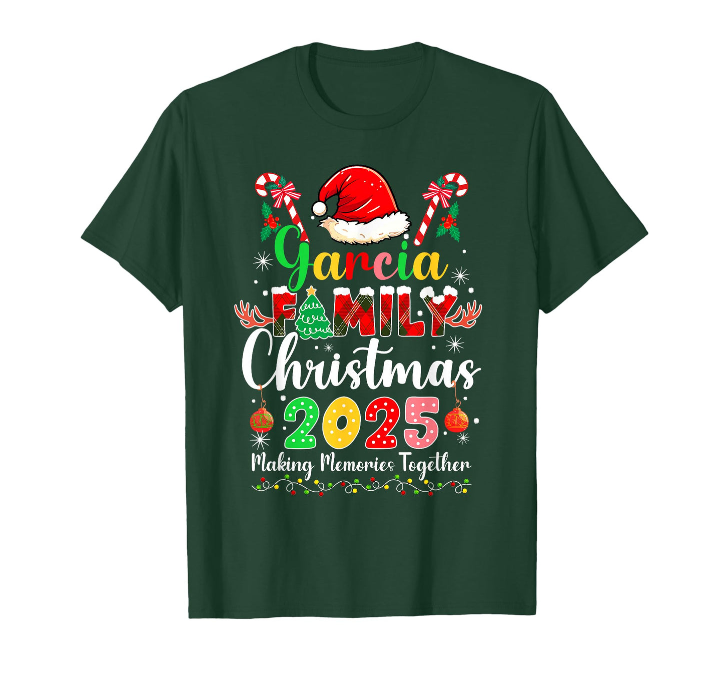 Garcia Family Christmas 2025 Matching Santa Hat Xmas Pjs T-Shirt