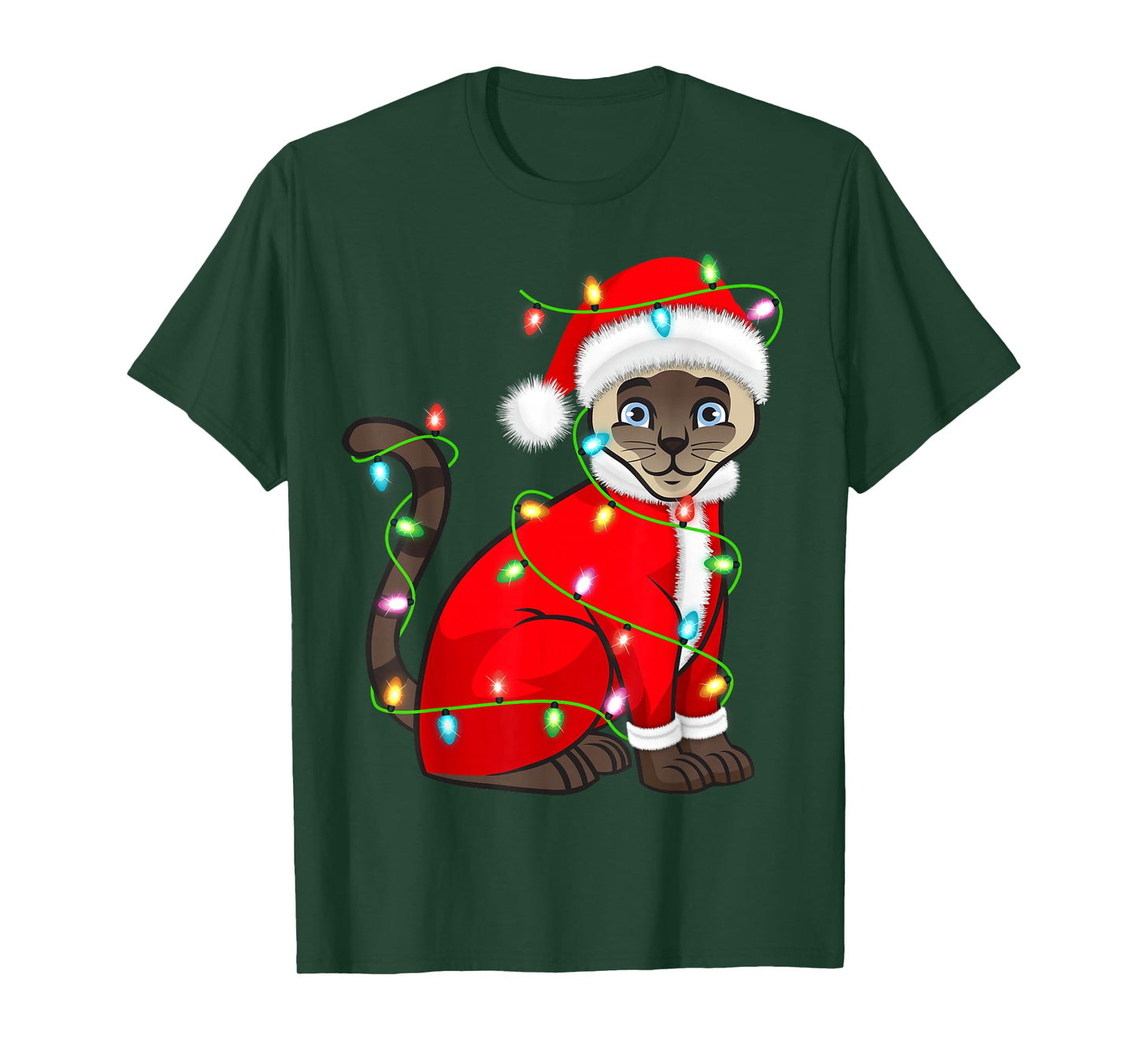 Siamese Cat Christmas Lights Santa Costume Cute Animal Xmas T-Shirt