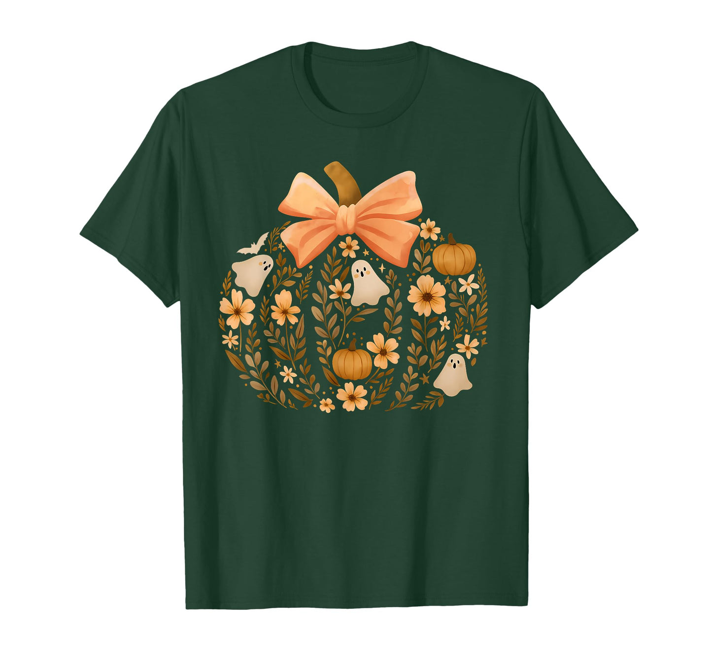 Coquette Vintage Floral Pumpkin Ghost, Floral Fall Ghost T-Shirt