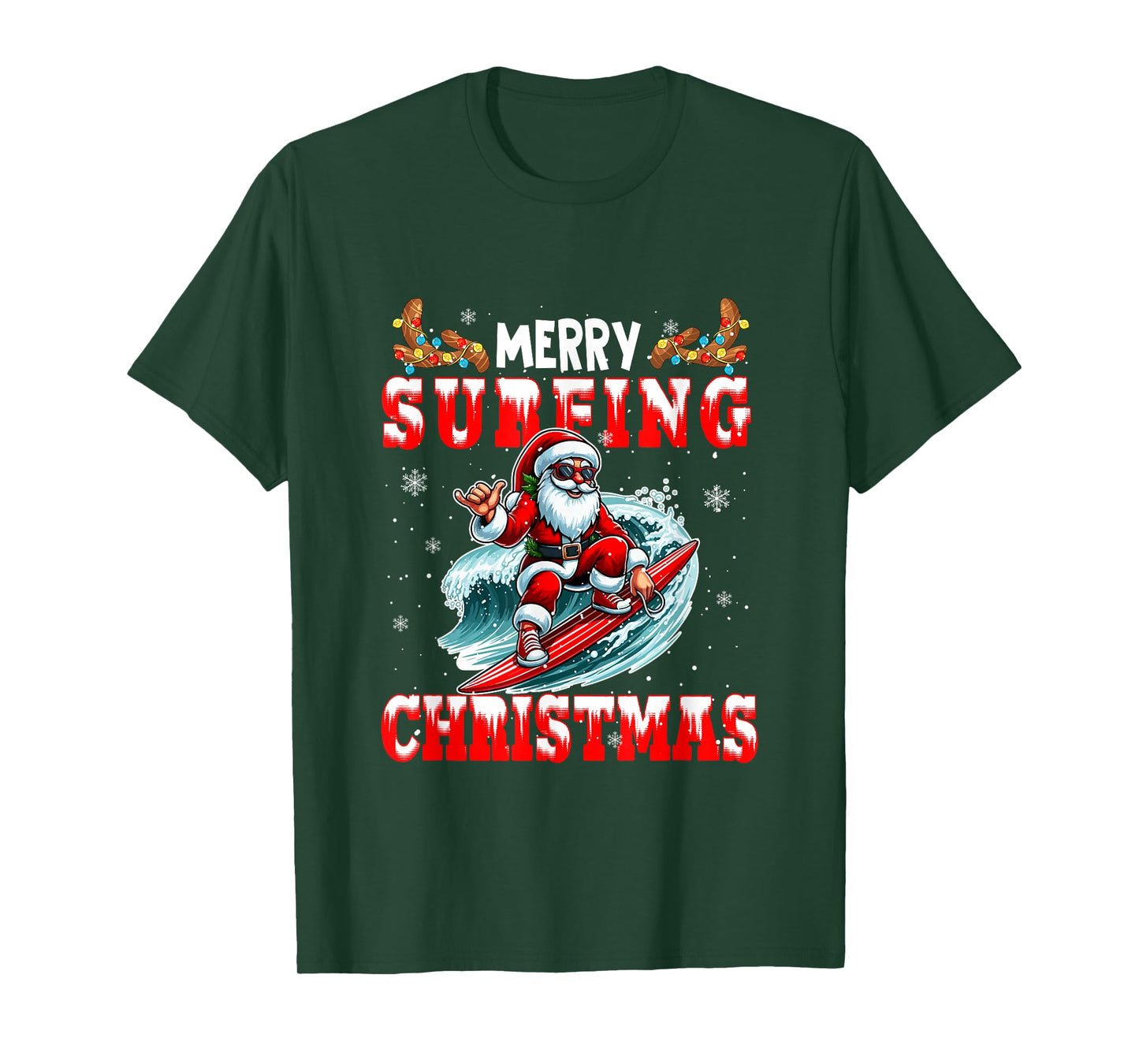 Merry Christmas Surfing Santa Colorful Costume Sport Lover T-Shirt