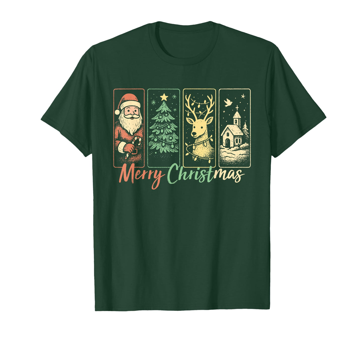 Vintage Merry Christmas Santa Claus Reindeer Family Xmas T-Shirt