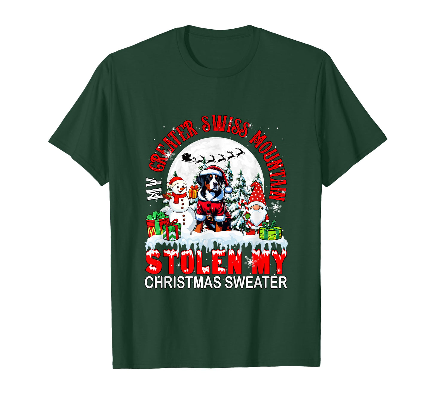 My Greater Swiss Mountain Stolen Christmas Sweater Santa Dog T-Shirt