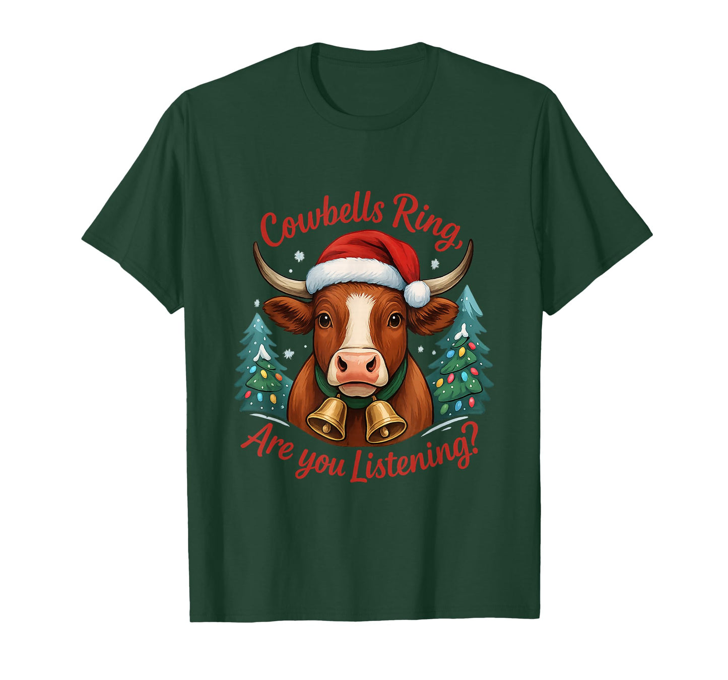 Cute Brown Christmas Cow Funny Merry Cows Lover Santa Humor T-Shirt