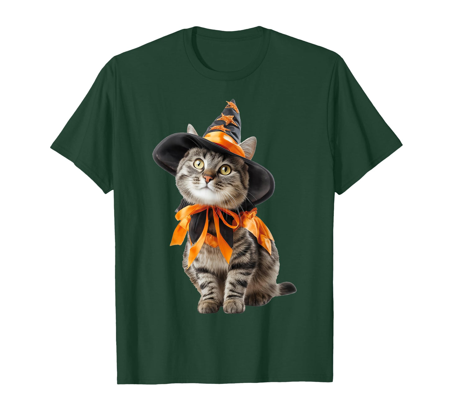 Cat Wearing Witch Wizard Costume Funny Halloween Graphic T-Shirt