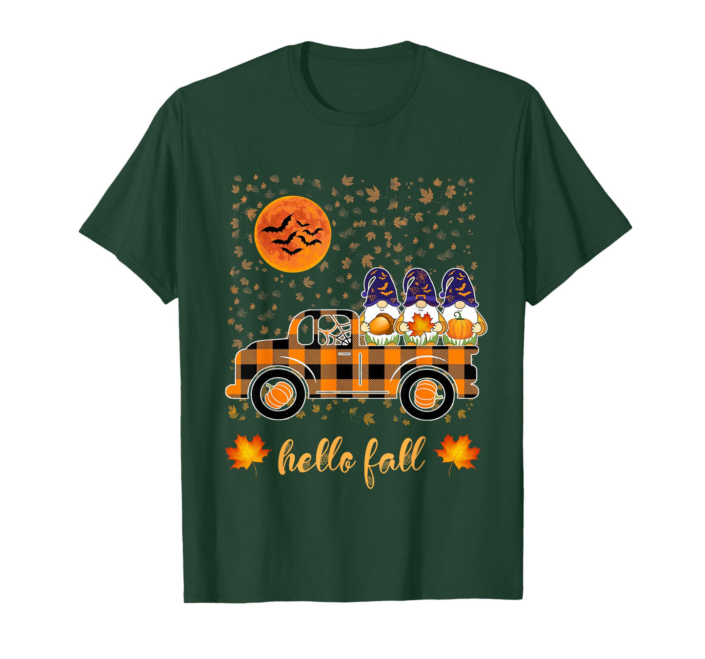 Funny Halloween Gnomes Witch Holding Pumpkin Riding Truck T-Shirt