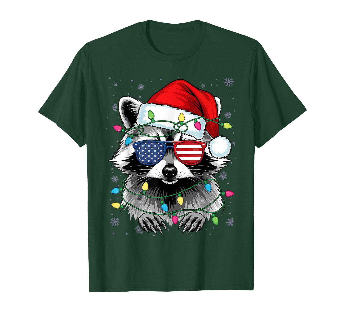Christmas Lights Raccoon Santa Funny Tree T-Shirt