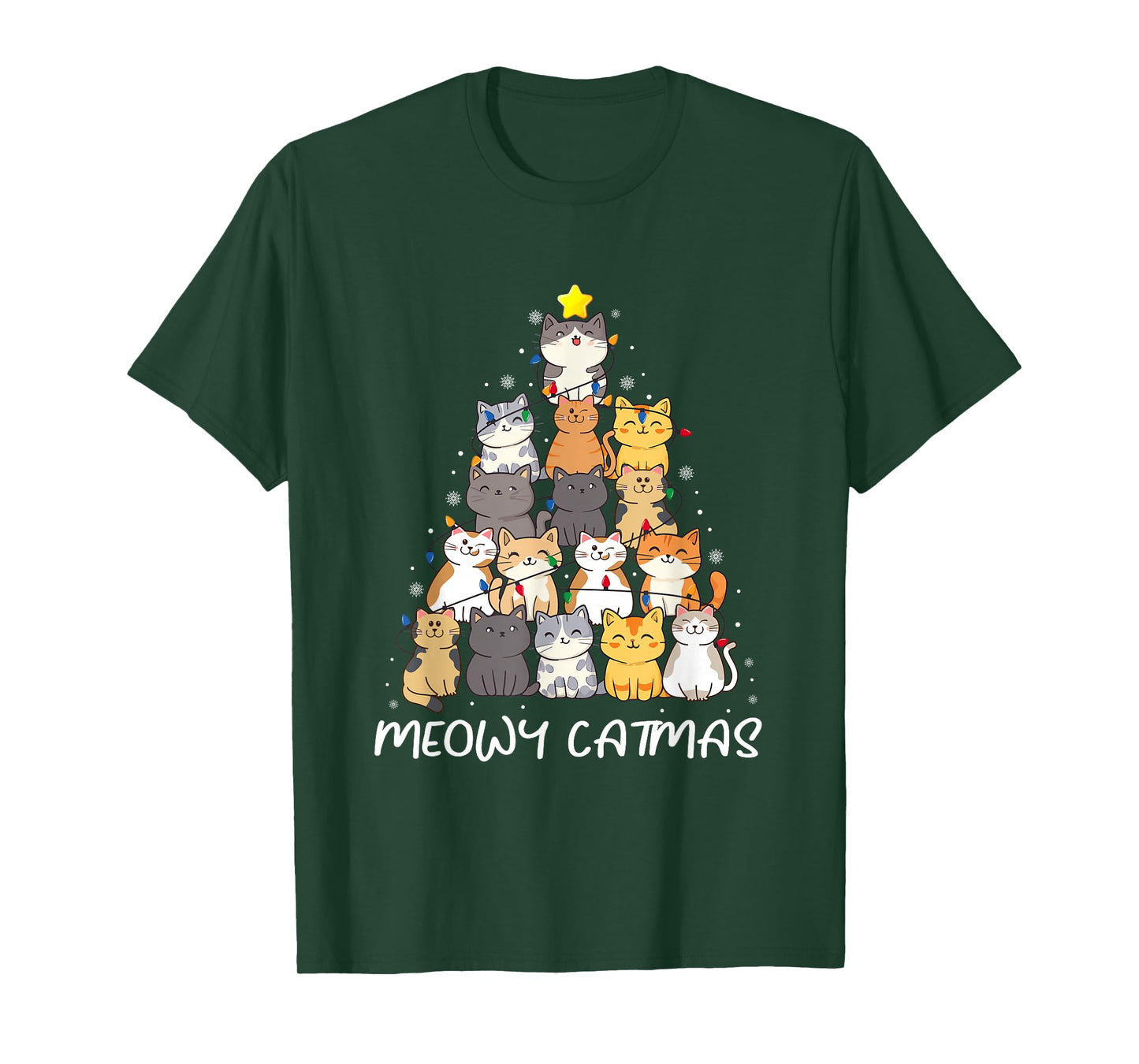 Meowy Catmas Cat Christmas Tree Merry Catmas Boys Girls Kids T-Shirt