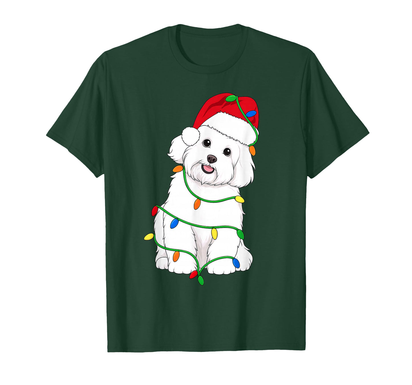 Maltese Dog Christmas Tree Lights Holiday Dog Lover T-Shirt