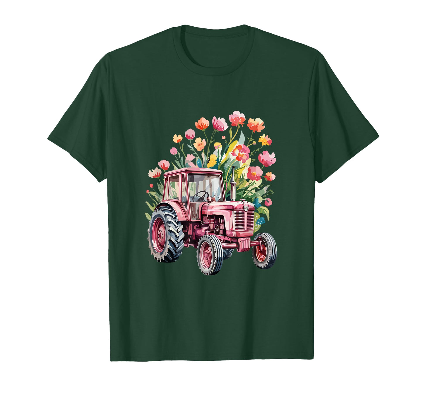 Floral Flower Pink Tractor Country Farm Girl T-Shirt