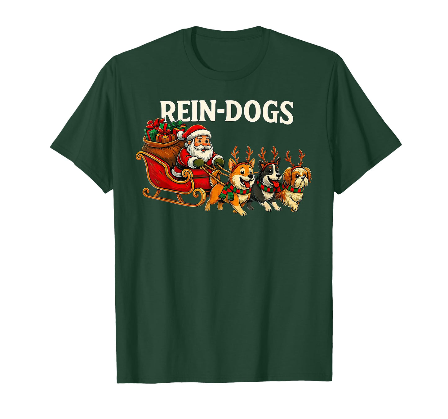Reindogs Cute Sleigh Dogs Funny Santa Xmas T-Shirt