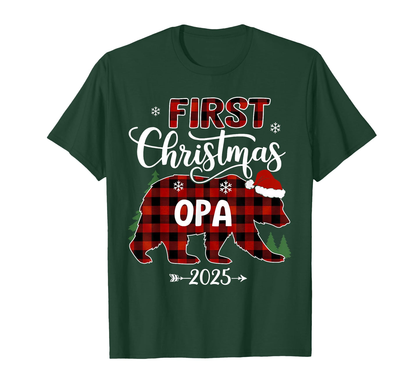 Pregnancy First Christmas Opa Red Plaid Bear Santa 2025 T-Shirt