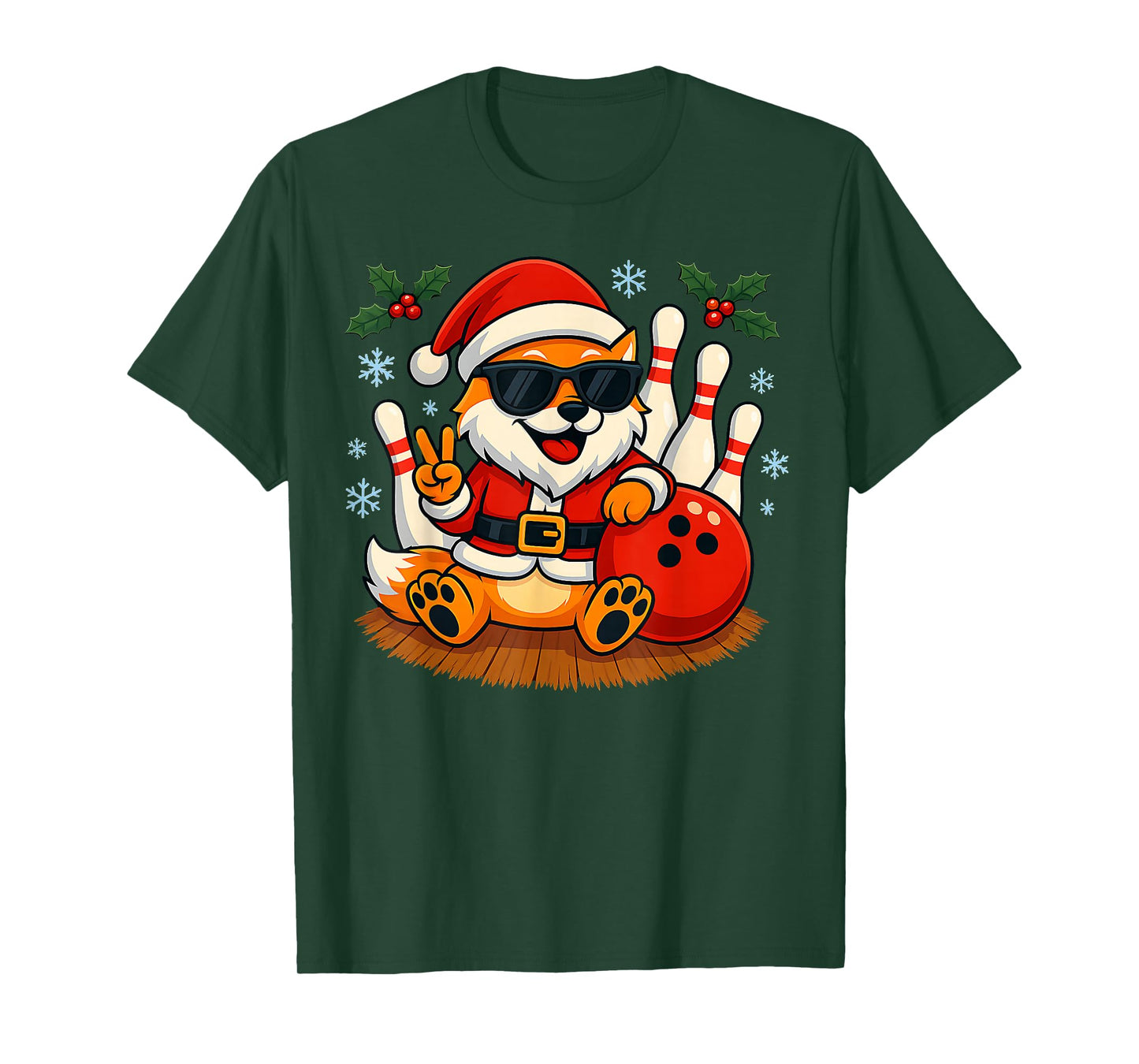 Santa Foxe Bowling Christmas Funny Holiday Vibes Men Women T-Shirt