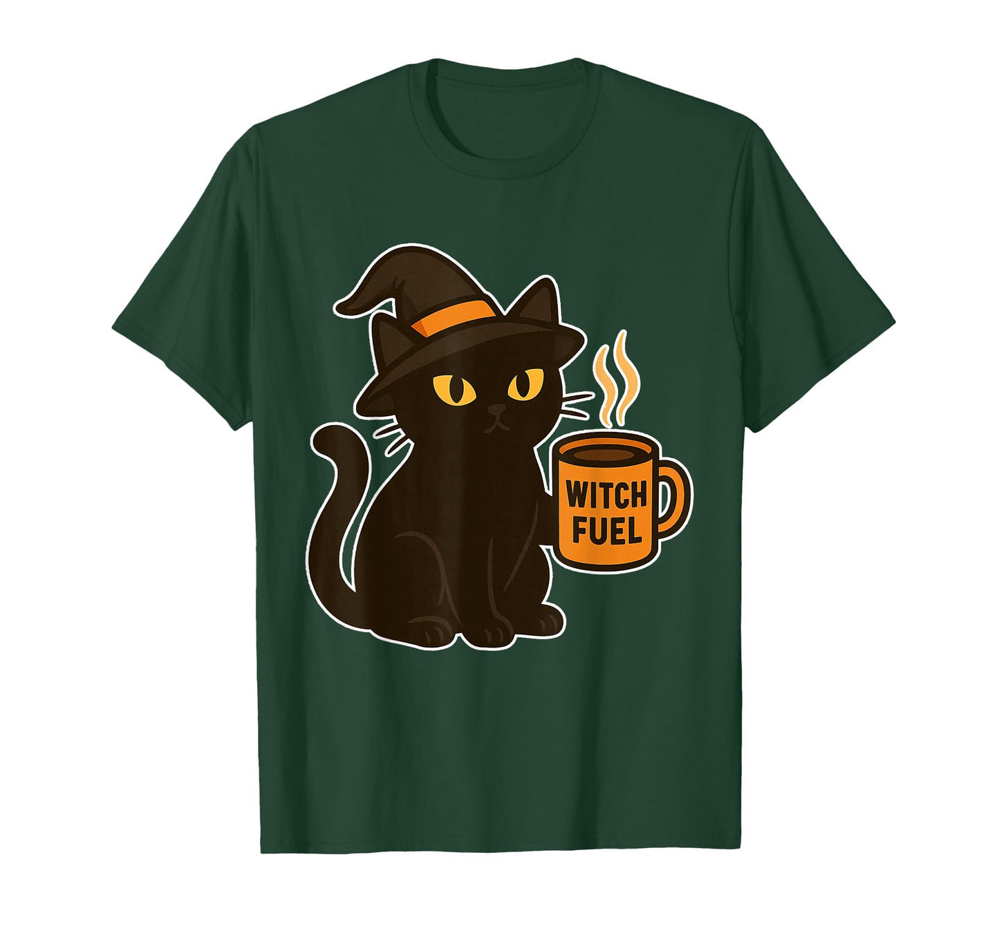 Witch Fuel Black Halloween Cat Drinking Pumpkin Spice Coffee T-Shirt