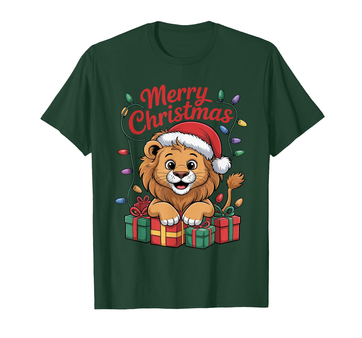 Lion Santa Hat Christmas Design Funny Wild Animal Lovers T-Shirt