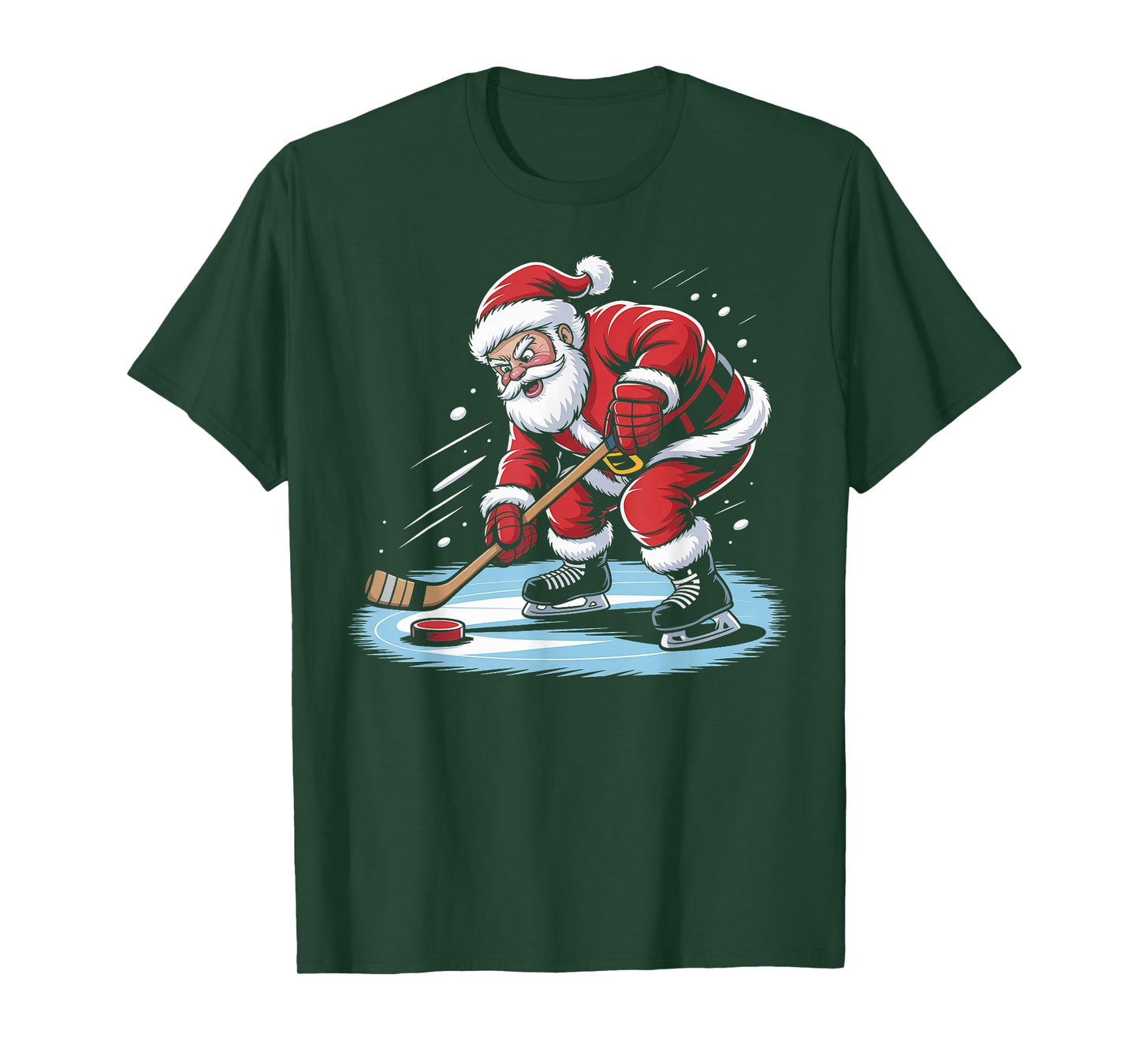 Santa Plays Ice Hockey Funny Christmas Winter Sports Holiday T-Shirt