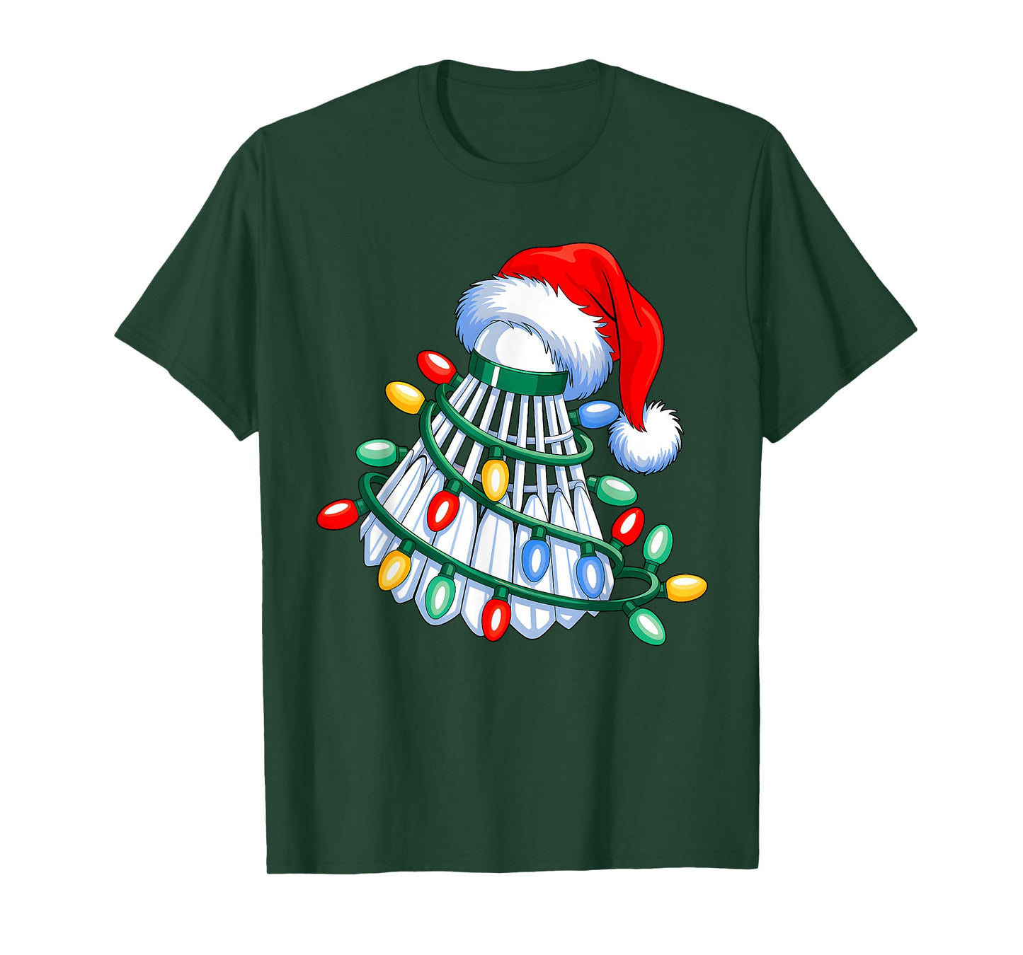 Badminton Santa Hat Christmas Badminton Lover Xmas Lights T-Shirt