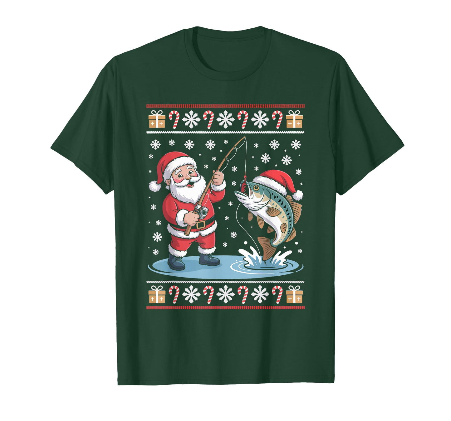 Funny Santa Claus Fishing Ugly Christmas Sweater Fisherman T-Shirt