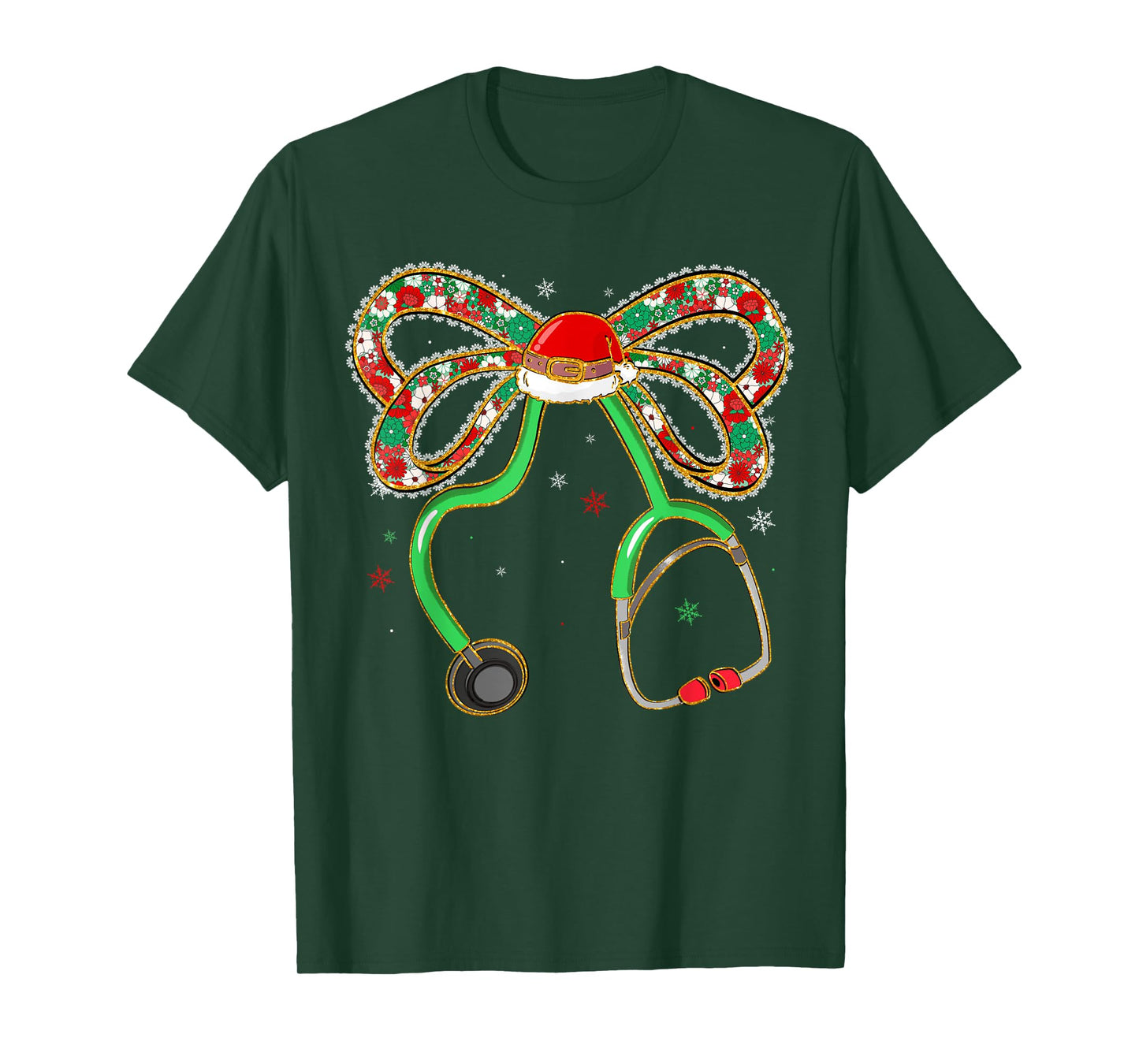 Stethoscope Santa Hat Lace Coquette Bow Xmas Christmas Nurse T-Shirt
