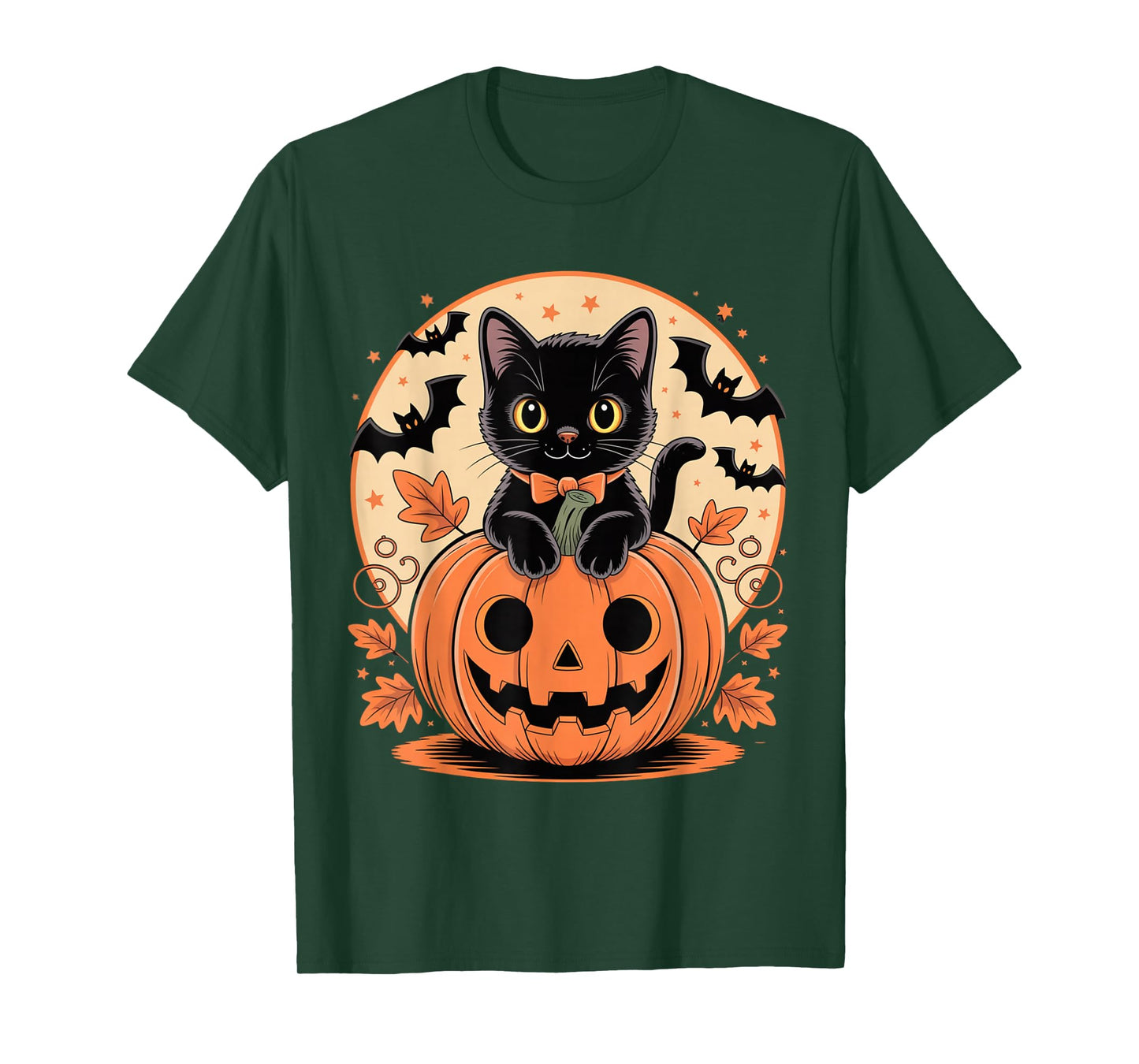 Retro Black Cat Halloween Pumpkin Costume for Women Men Kids T-Shirt