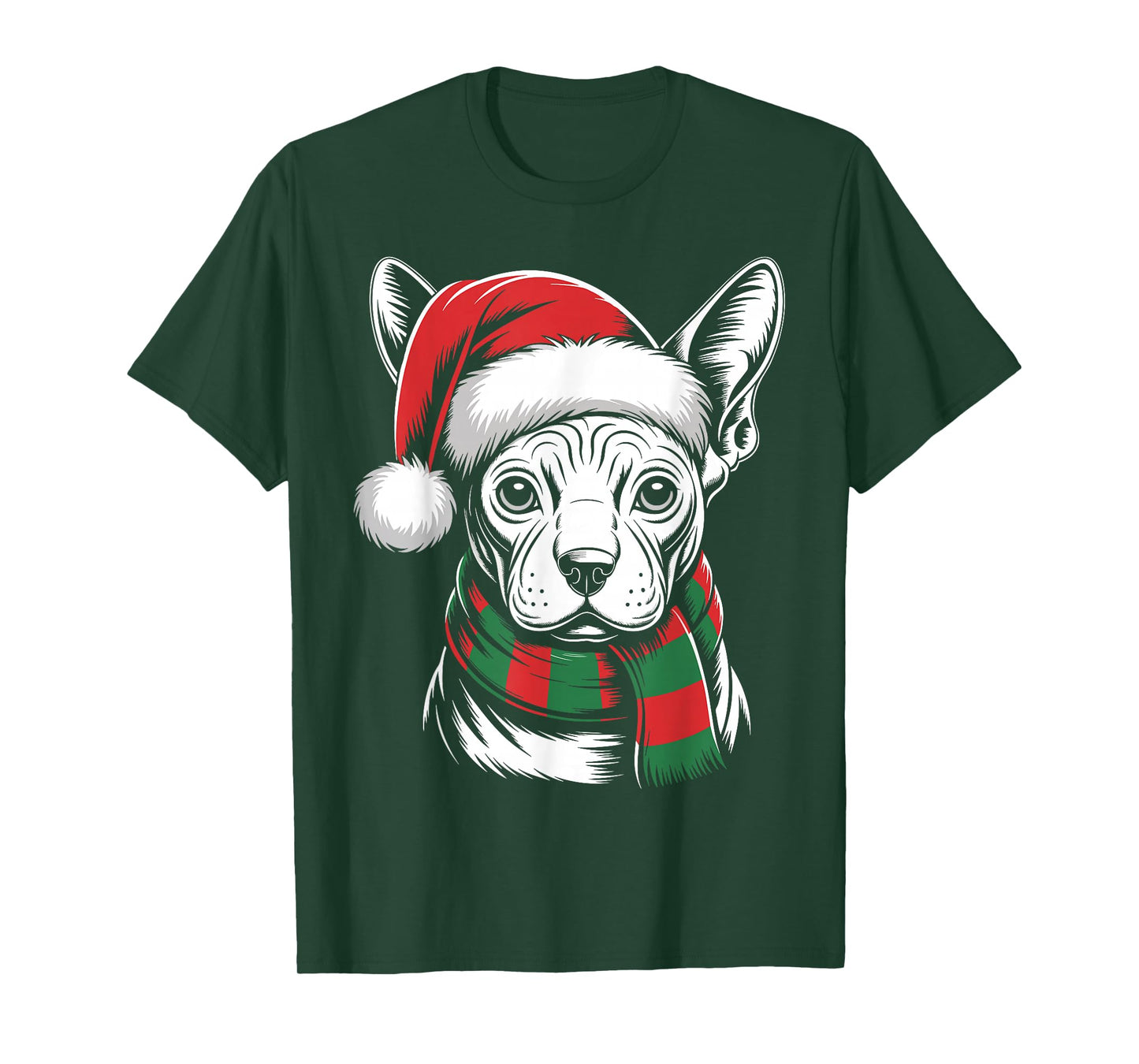 Sphynx Dog Xmas Santa Hat Scarf Christmas Costume T-Shirt
