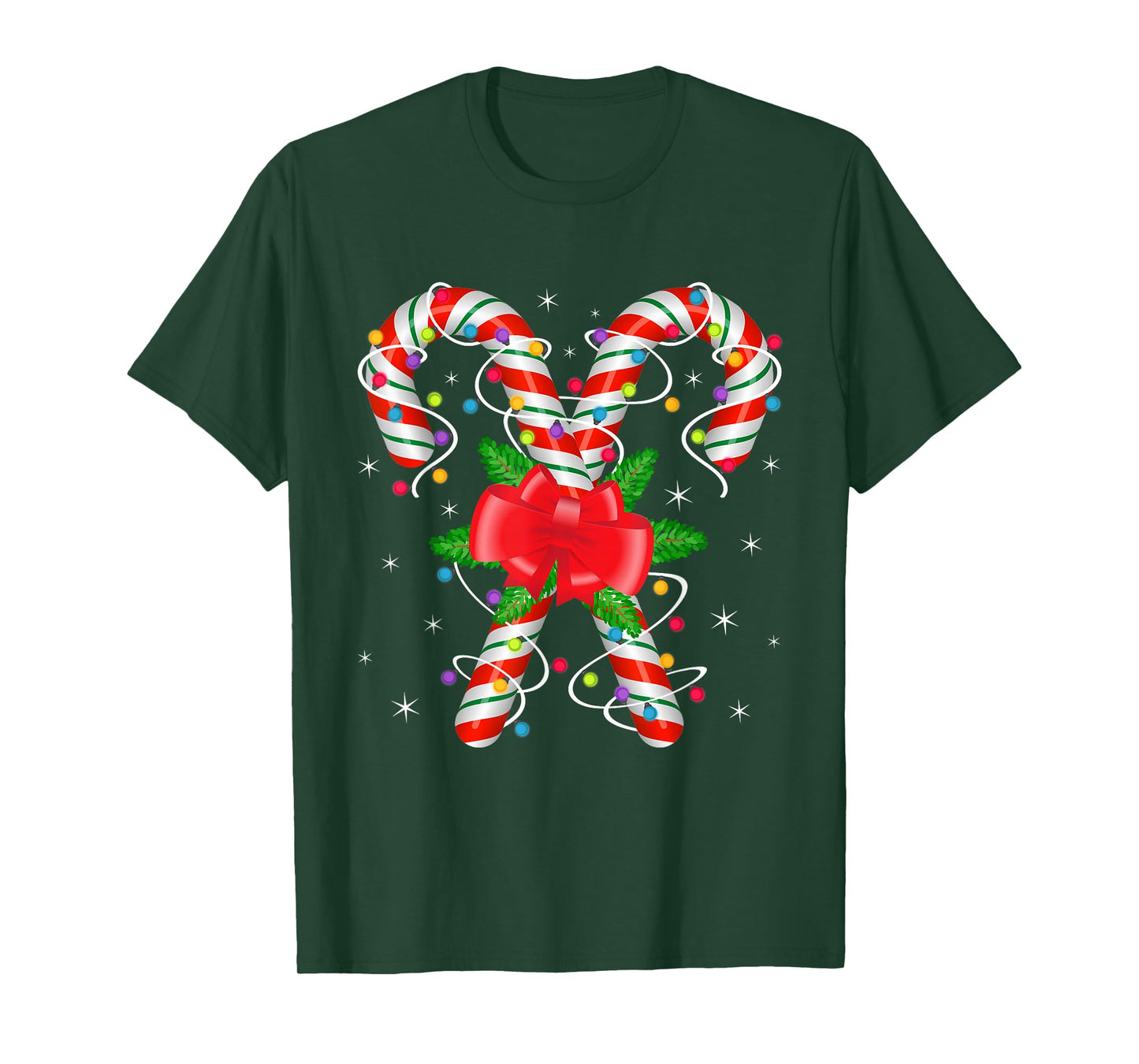 Coquette Bow Candy Cane Crew Christmas Sweet Xmas Lights T-Shirt