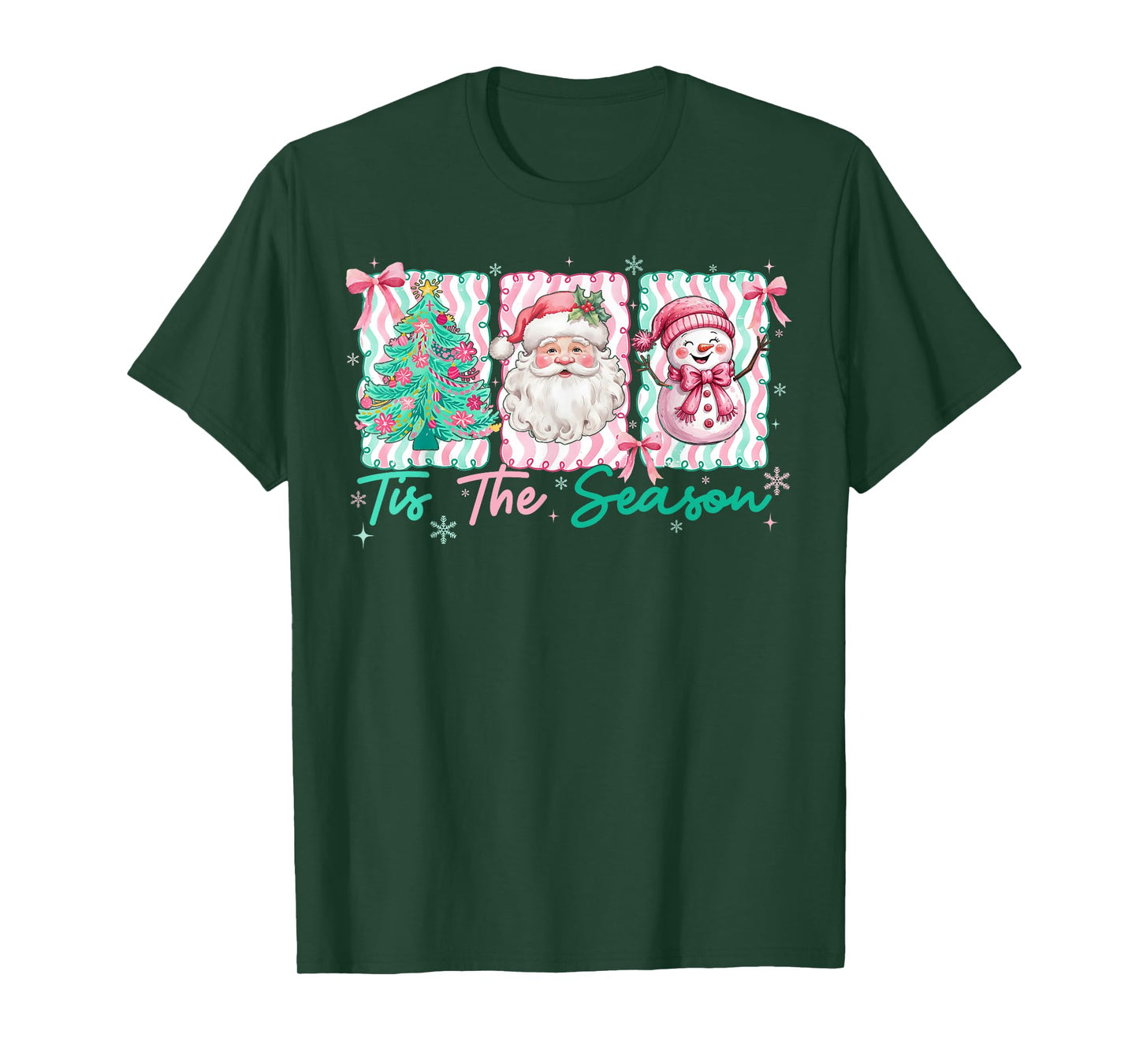 Preppy Tis The Season Santa Snowman Merry Christmas Tree T-Shirt