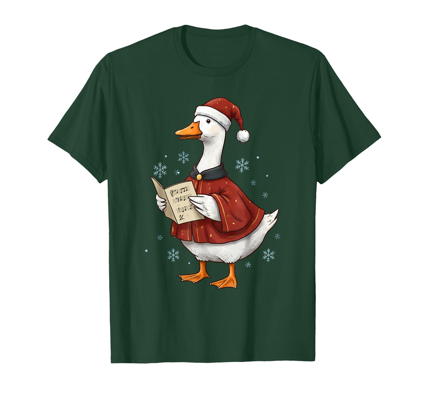 Festive Goose Caroler in Santa Hat Christmas Holiday T-Shirt