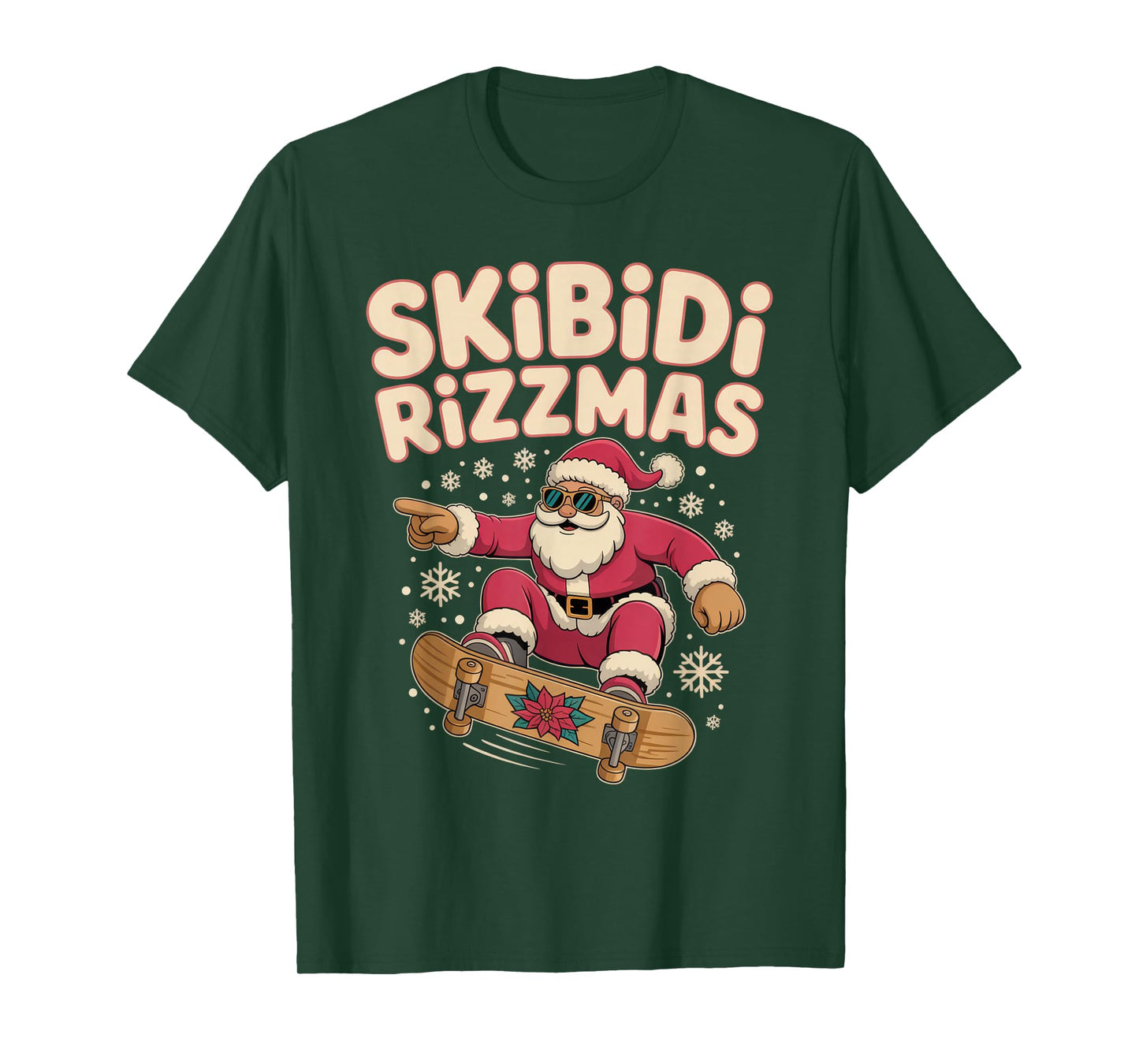Skibidi Rizzmas Skateboarding Santa Funny Christmas Vibes T-Shirt