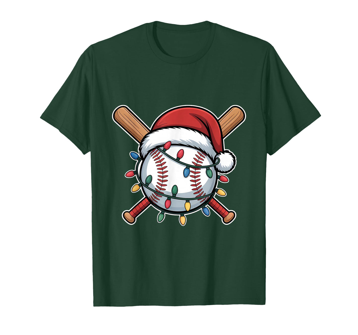 Funny Christmas Baseball Santa Hat Xmas Lights Holiday T-Shirt