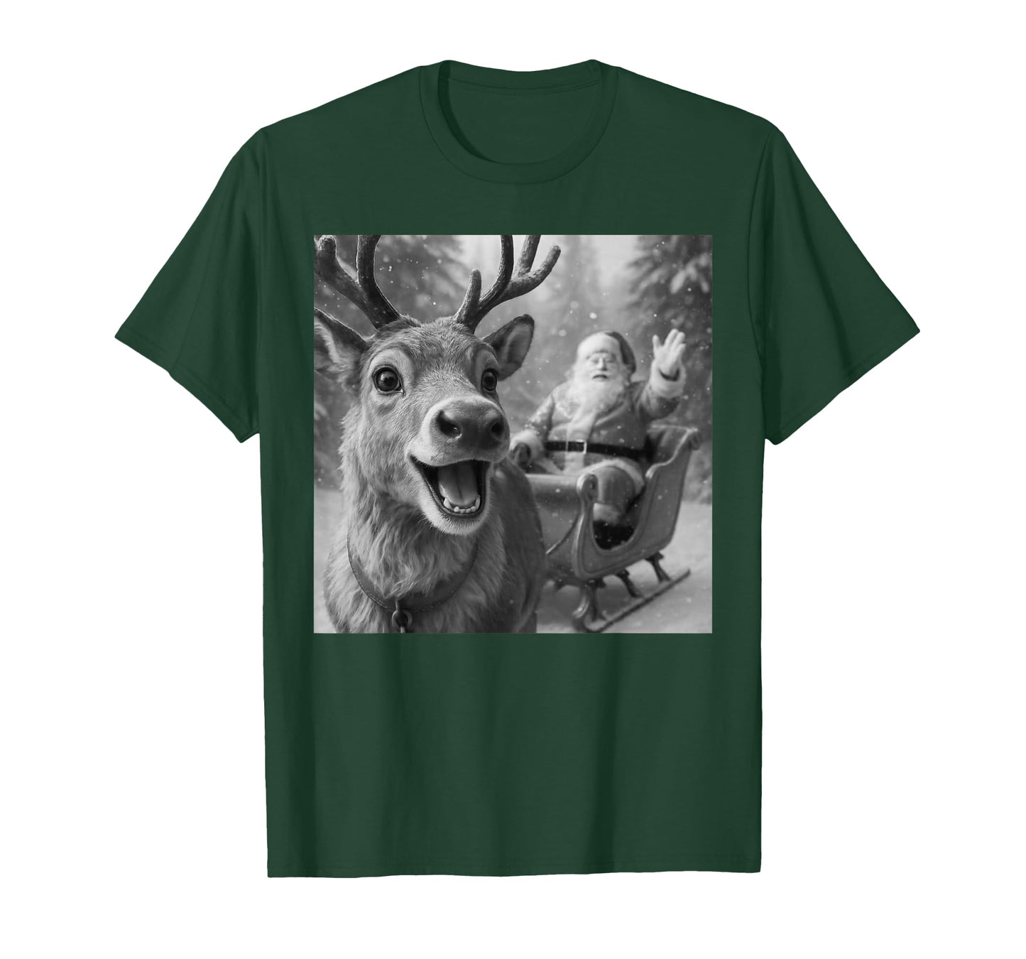 Funny Santa Claus in Sleigh with Reindeer Christmas Holiday T-Shirt