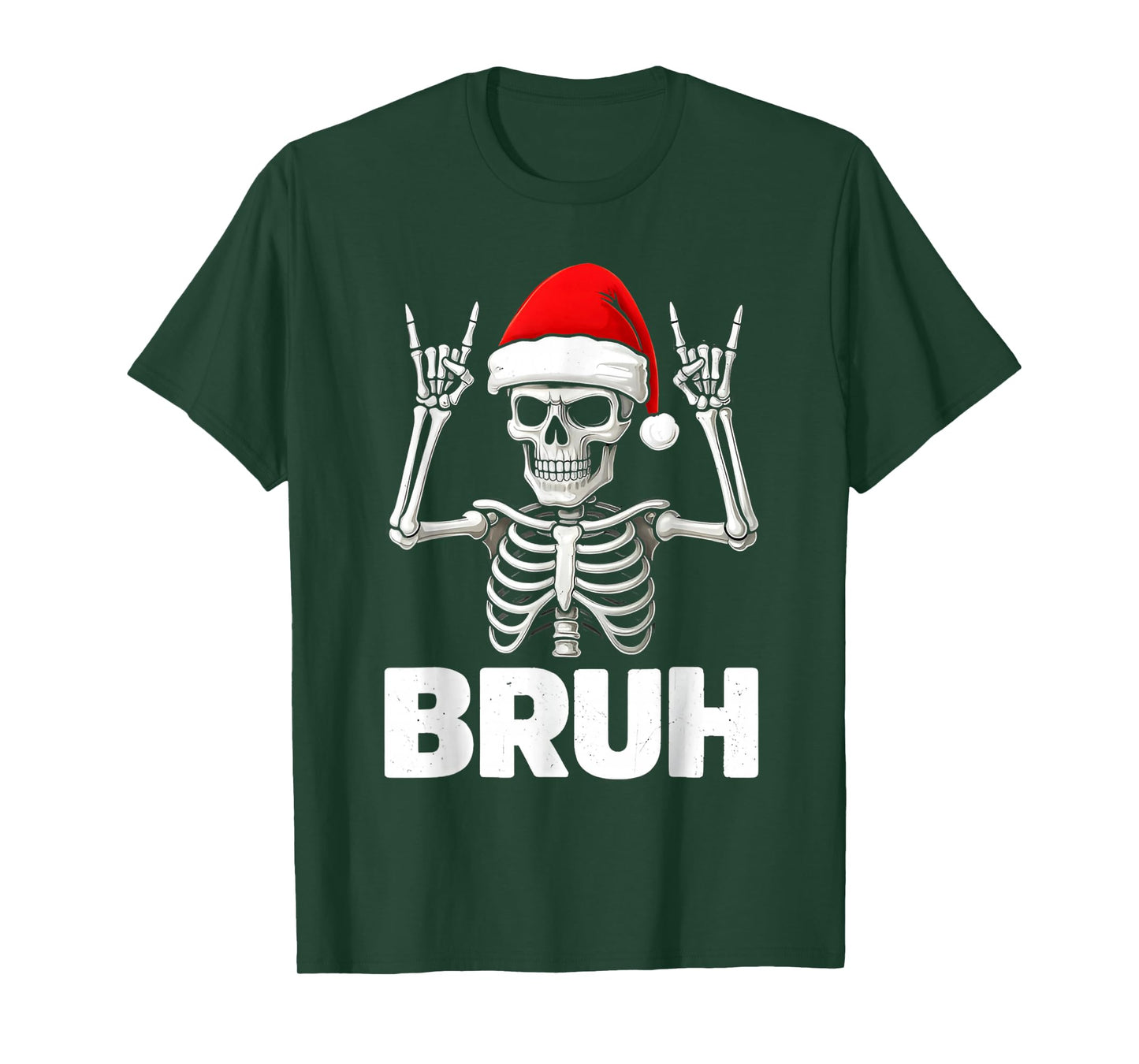 Bruh Skeleton Rock on Christmas Santa Hat for Men Boys Kids T-Shirt