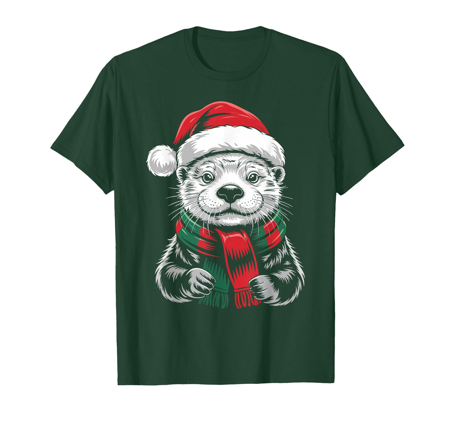 Sea Otter Xmas Santa Hat Scarf Christmas Costume T-Shirt