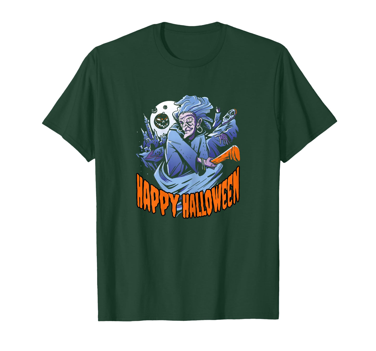 Witch Broom Castle Happy Halloween T-Shirt