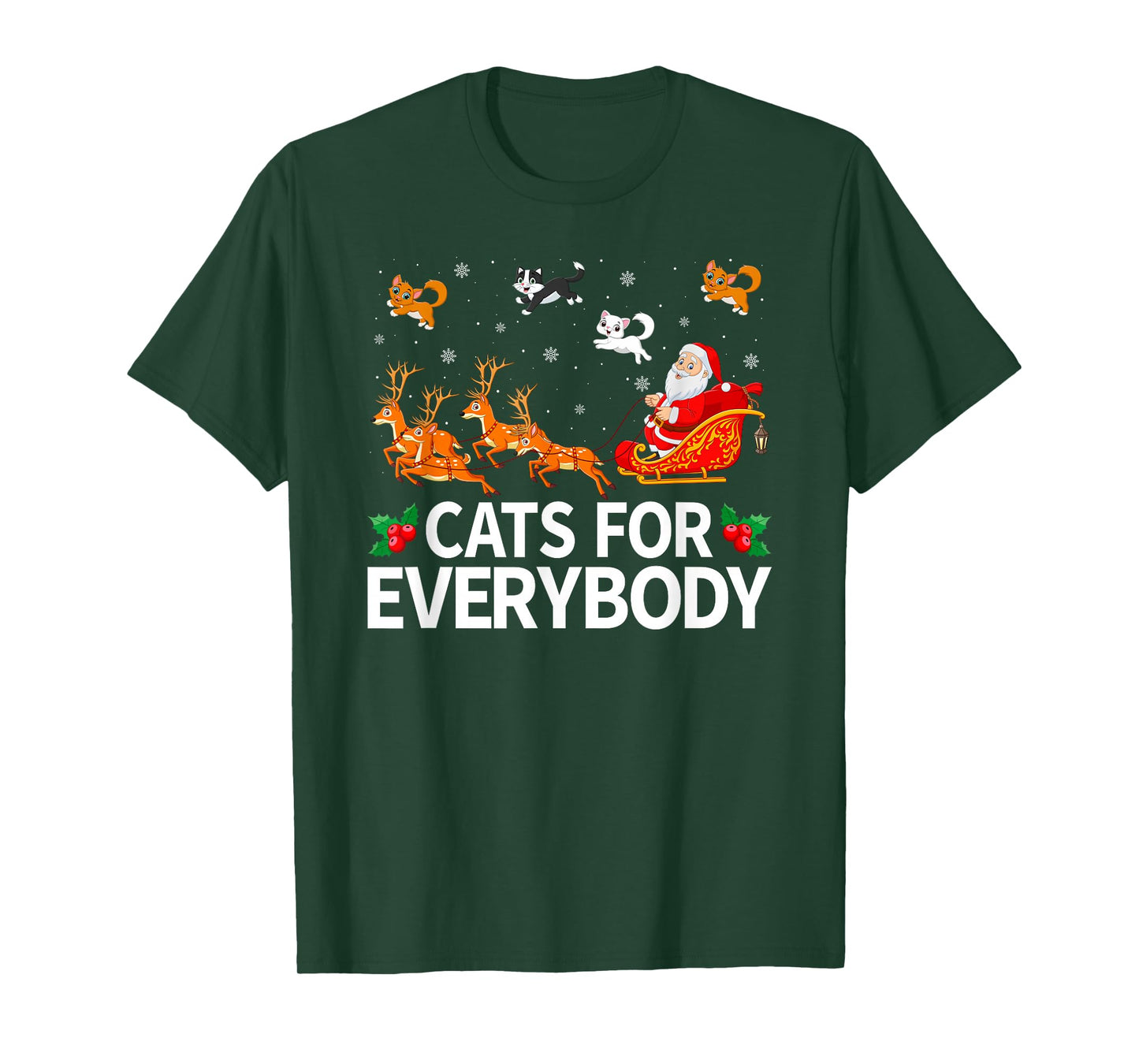 Cats for Everybody Xmas Pajamas Santa Sleigh Cat Christmas T-Shirt