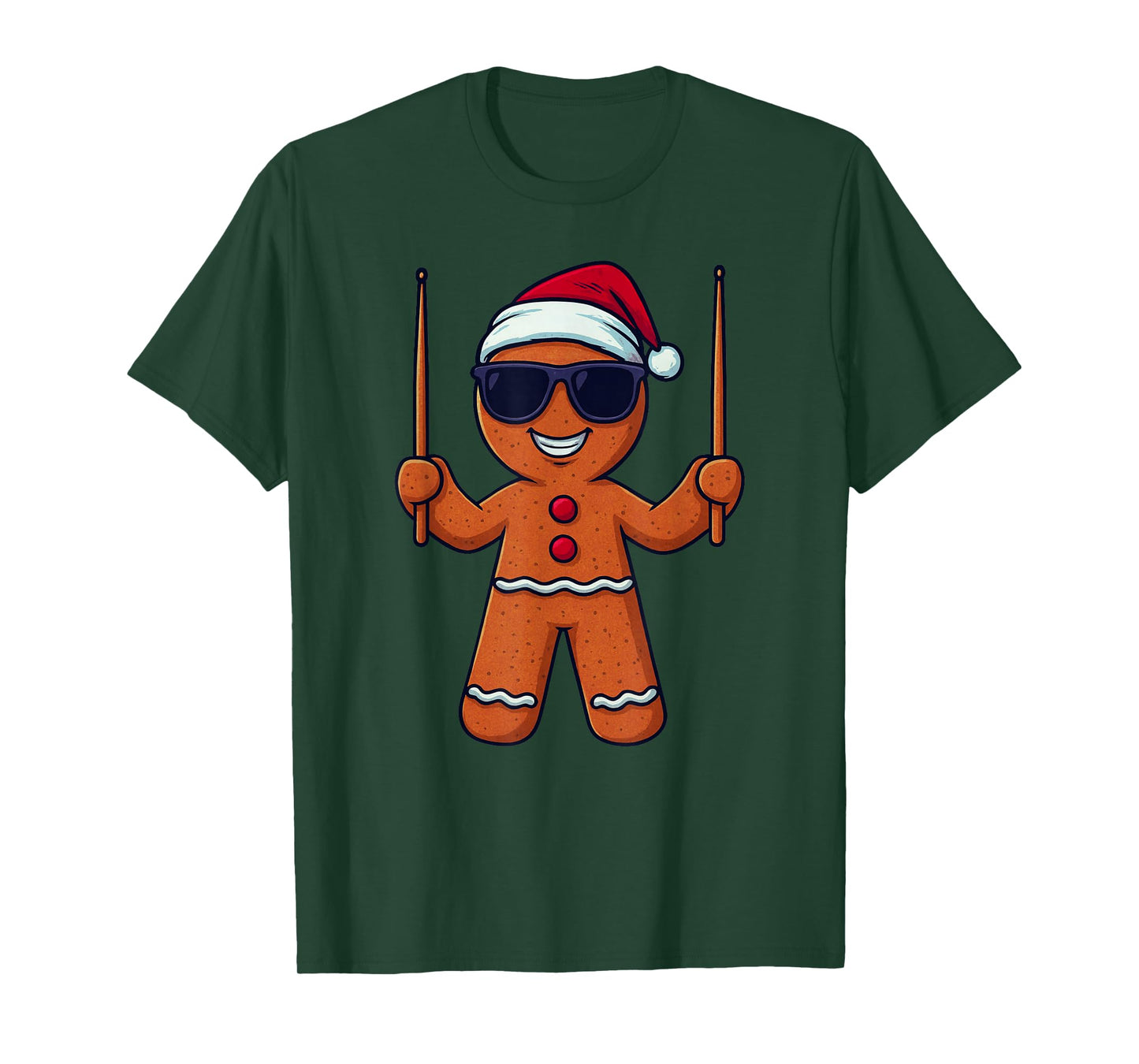 Gingerbread Playing Drums Christmas Vintage Funny Drummer T-Shirt