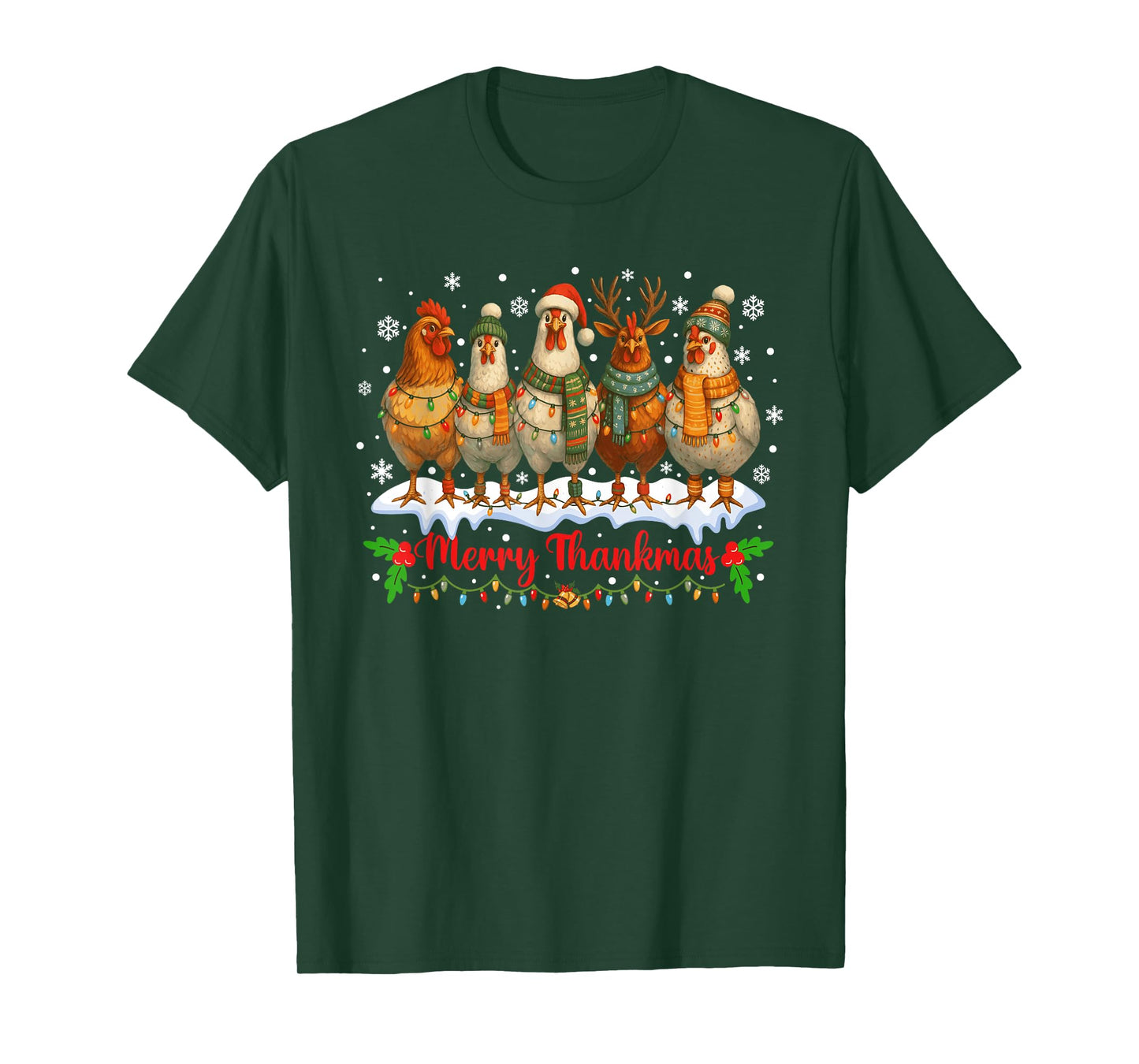 Family Matching Christmas Chicken Lights Farm Animal Funny T-Shirt