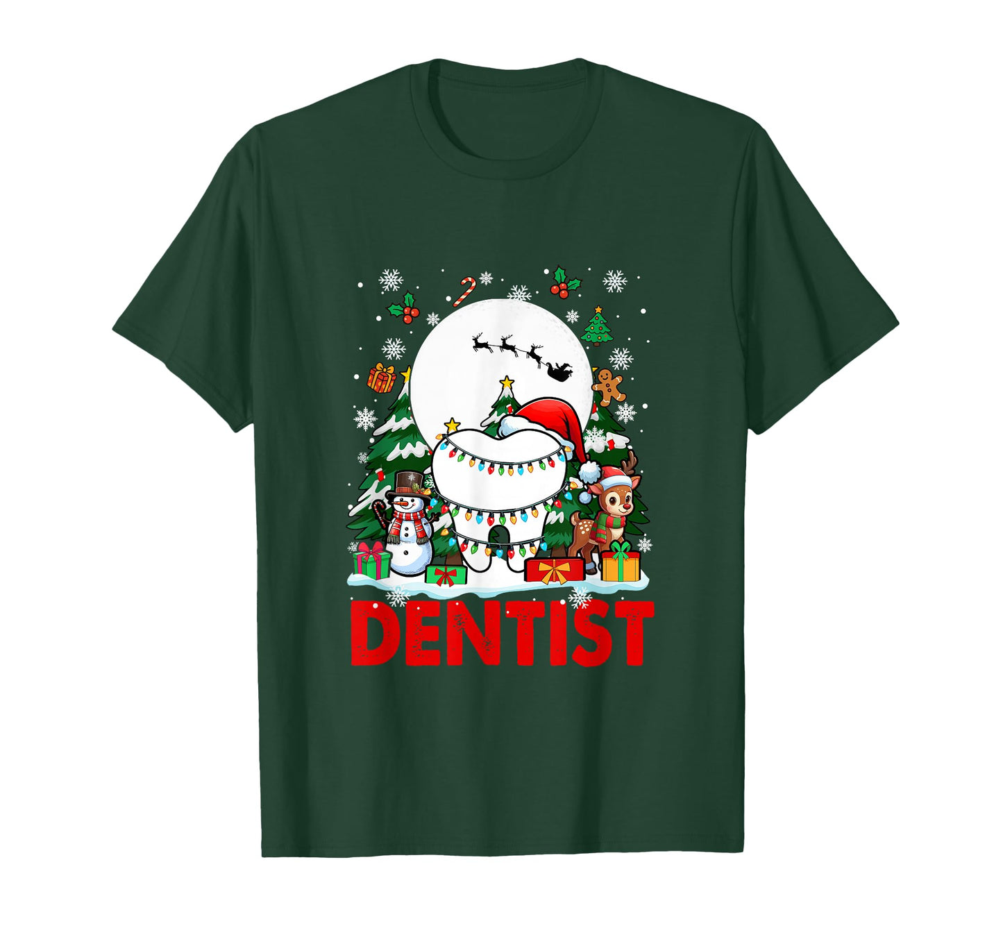 Dentist Job Tools Santa Snowmen Reindeer Christmas Trees T-Shirt