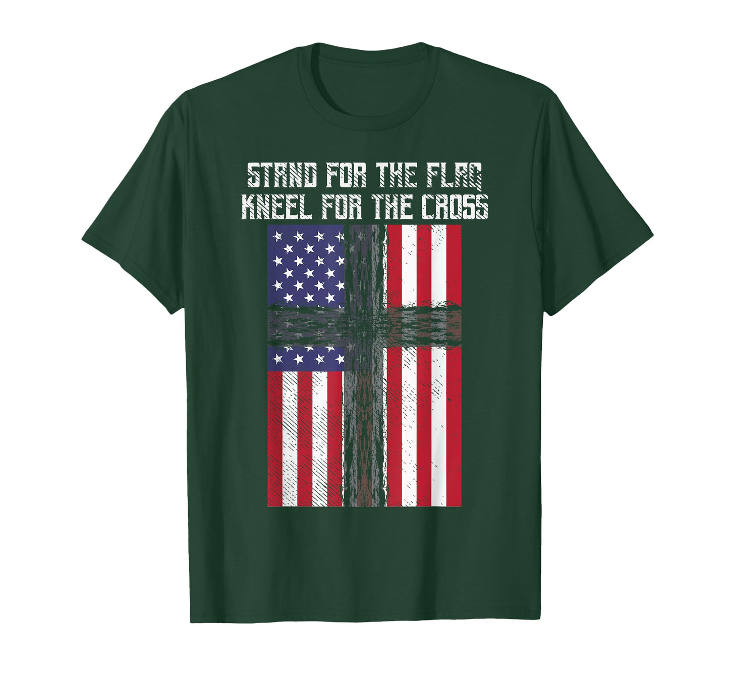 Stand Flag Kneel Cross God Jesus America US Christian Gift T-Shirt