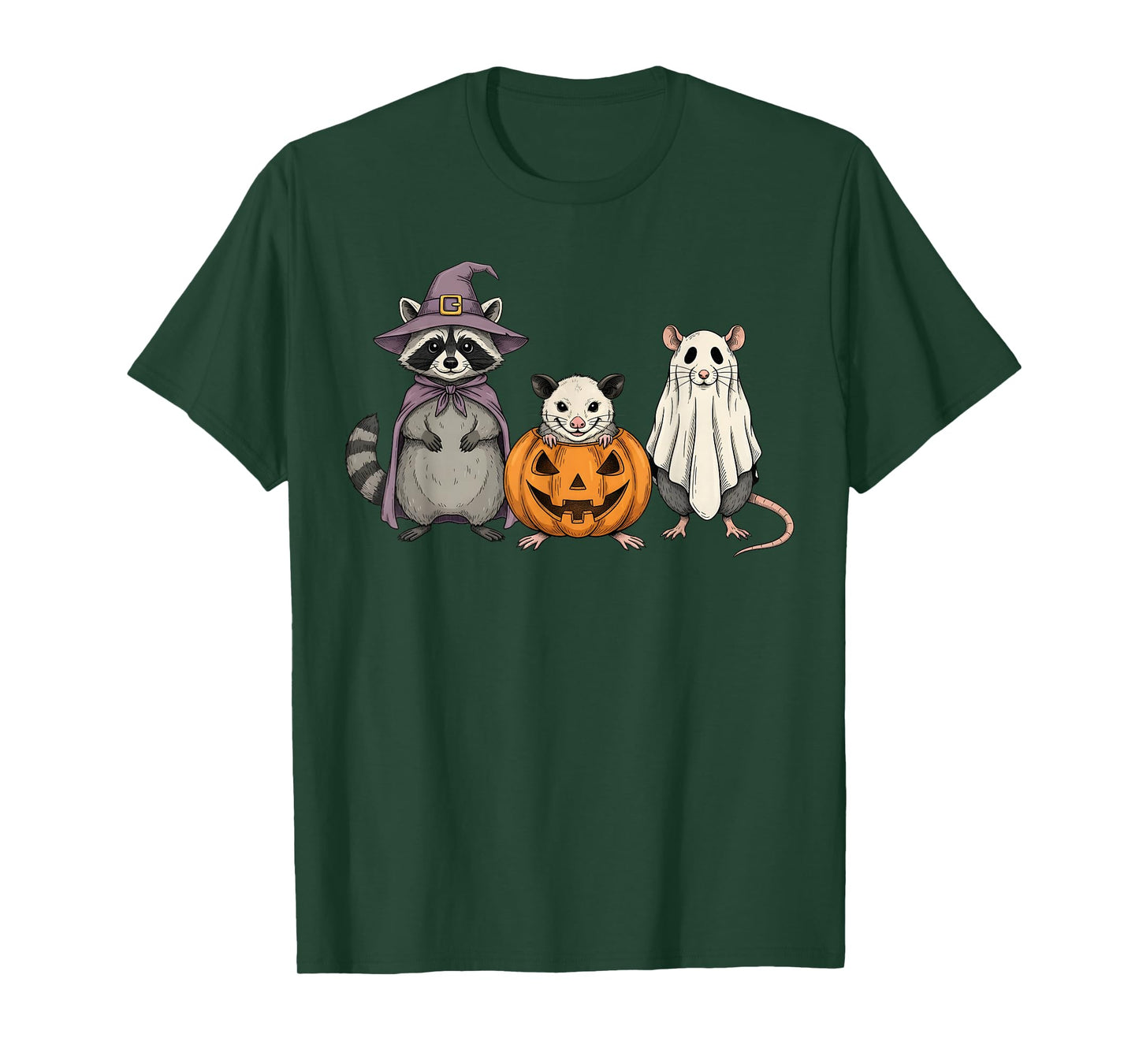 Spooky Ghost Opossum Raccoon Rat Pumpkin Halloween T-Shirt