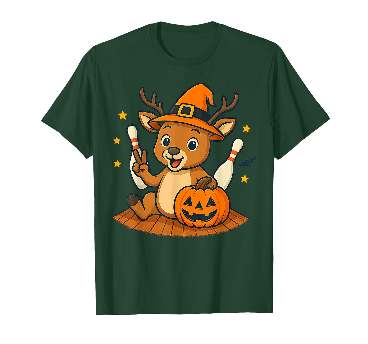 Cute Deer Halloween Pumpkin Witch Bowling T-Shirt