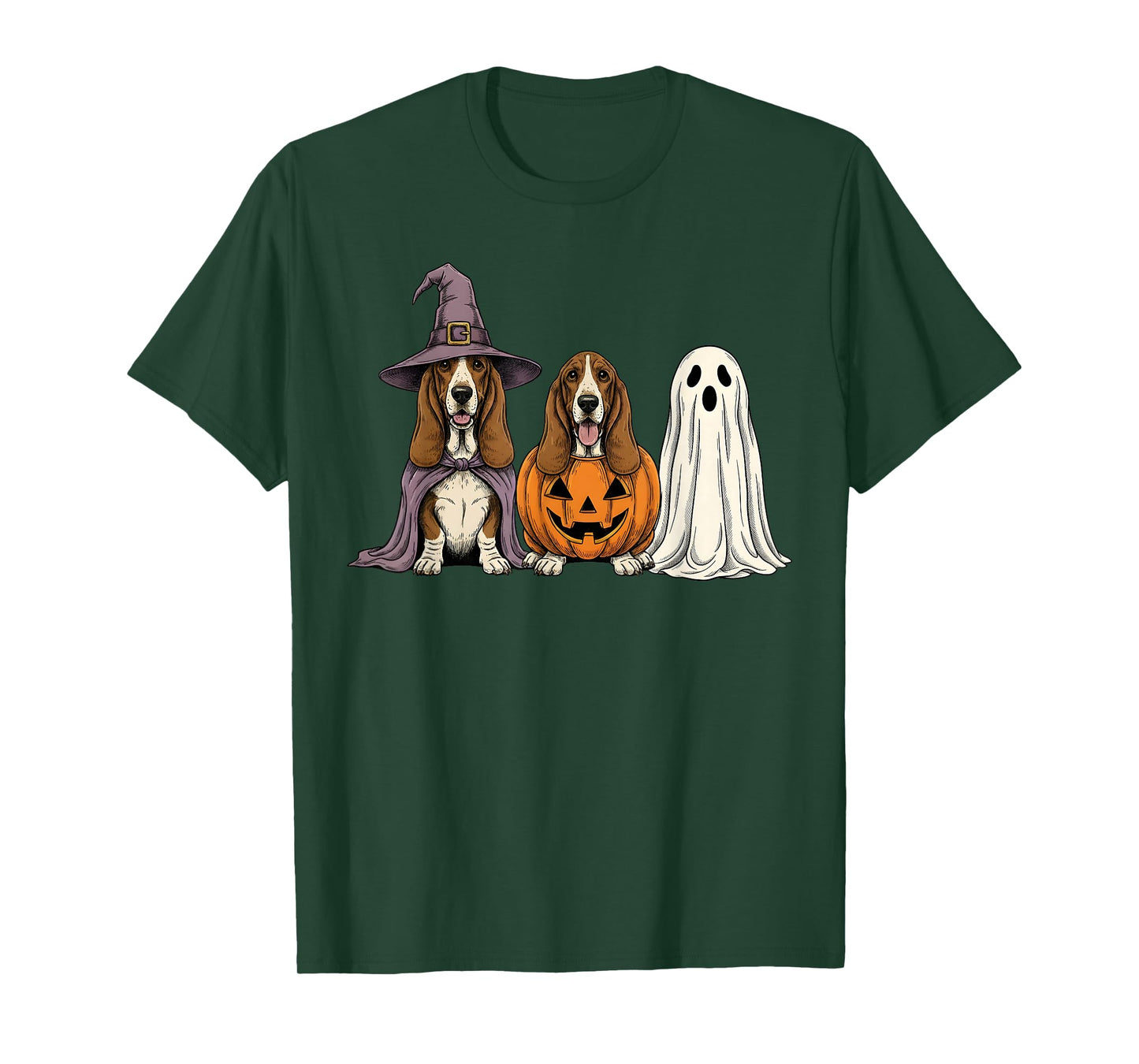 Spooky Ghost Basset Hound Pumpkin Halloween Dog Lover T-Shirt