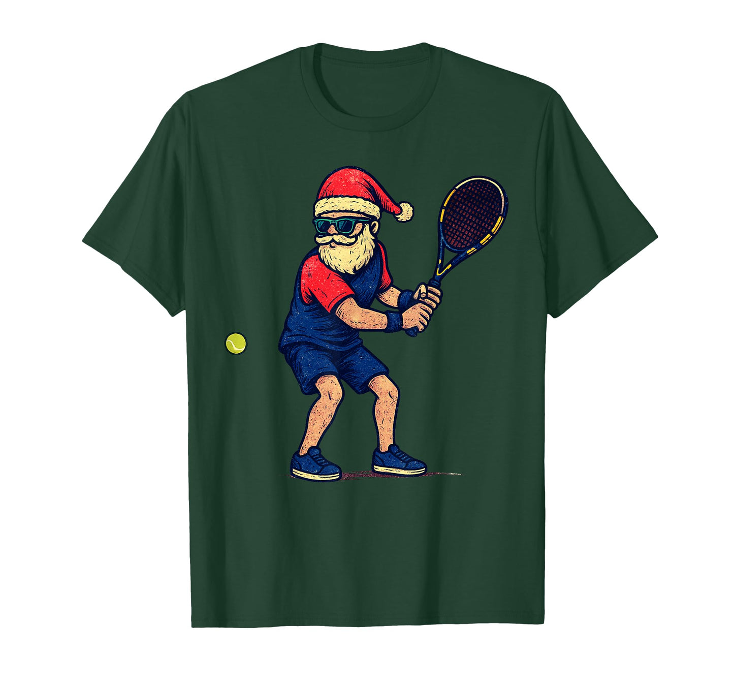 Santa Playing Tennis Christmas Vintage Funny Xmas T-Shirt