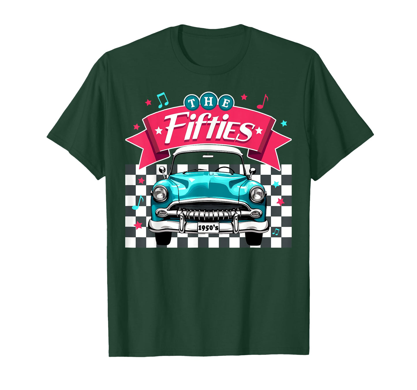 The Fifties 1950s Car Music Checkerboard Rockabilly Sock Hop T-Shirt